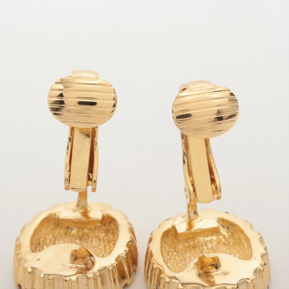 logo earrings (for both ears), gold-plated with rhinestones. Shows signs of wear, tarnishing, — view 4