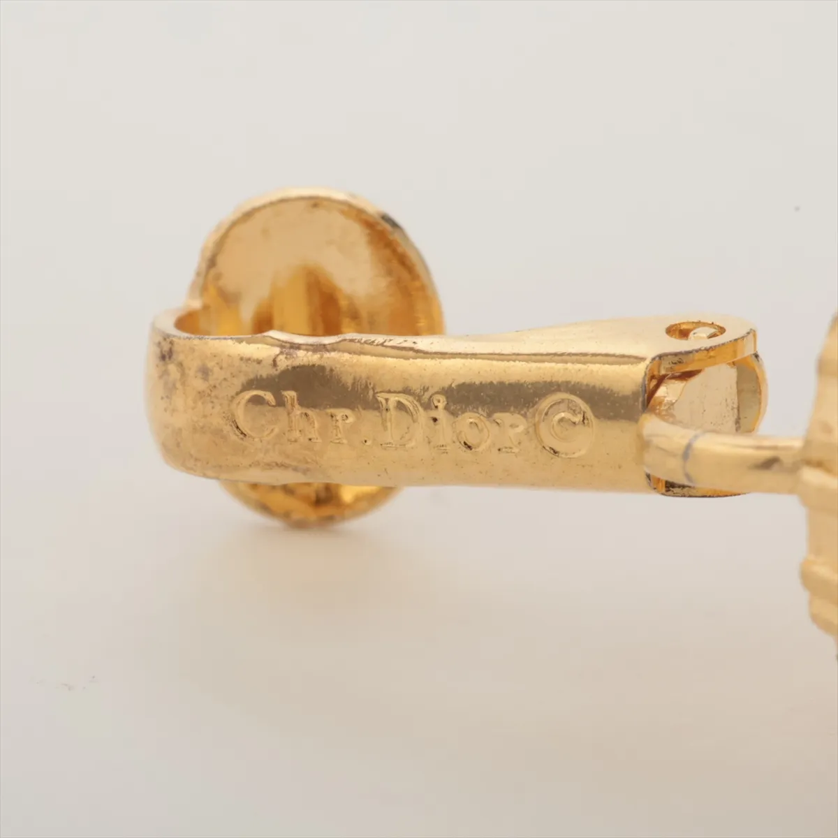 logo earrings (for both ears), gold-plated with rhinestones. Shows signs of wear, tarnishing, — view 5
