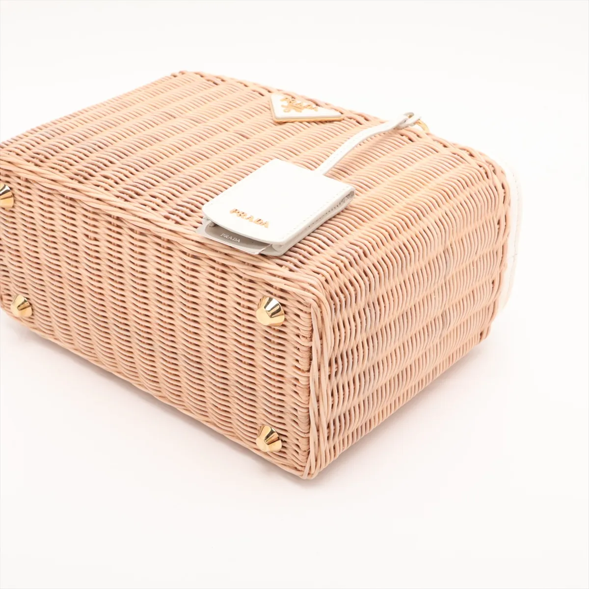 Canapa Wicker Rattan x Canvas 2-Way Handbag Beige 1BG835 Unsigned Guarantee Card — view 3