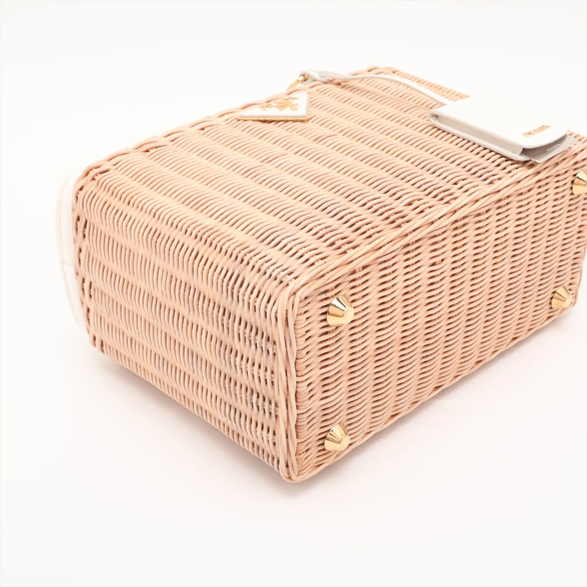 Canapa Wicker Rattan x Canvas 2-Way Handbag Beige 1BG835 Unsigned Guarantee Card — view 4