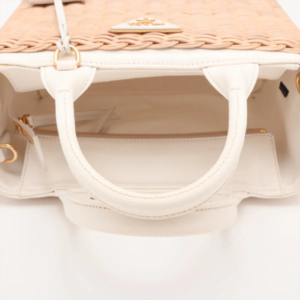 Canapa Wicker Rattan x Canvas 2-Way Handbag Beige 1BG835 Unsigned Guarantee Card — view 5