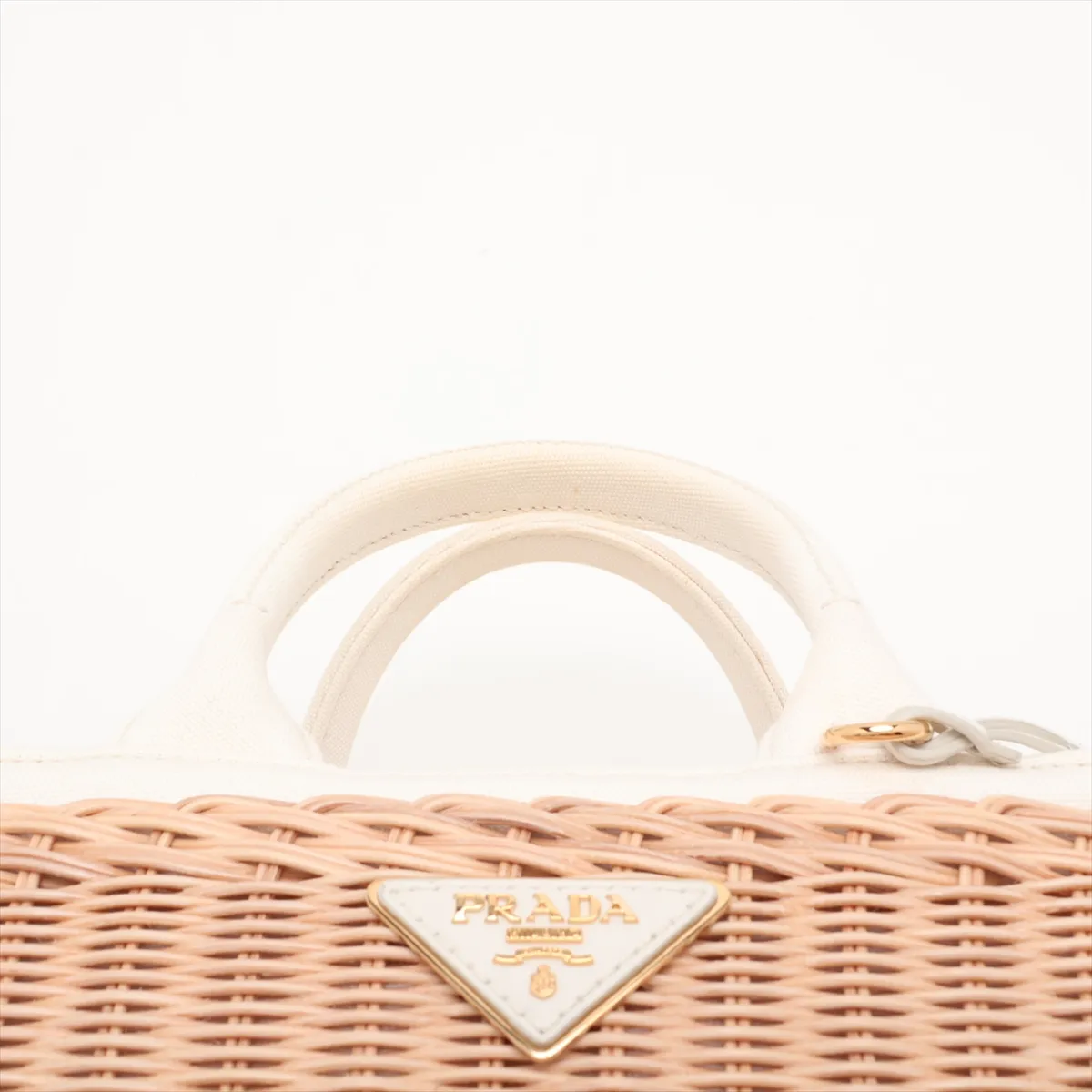 Canapa Wicker Rattan x Canvas 2-Way Handbag Beige 1BG835 Unsigned Guarantee Card — view 6