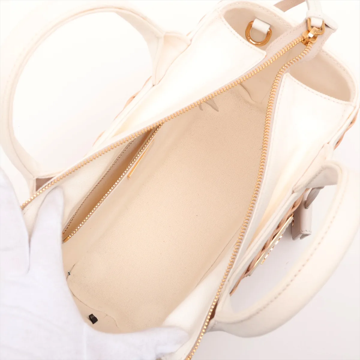 Canapa Wicker Rattan x Canvas 2-Way Handbag Beige 1BG835 Unsigned Guarantee Card — view 8