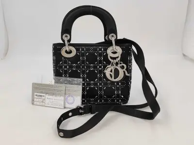 Lady Dior Small Satin x Rhinestone 2-Way Black Handbag