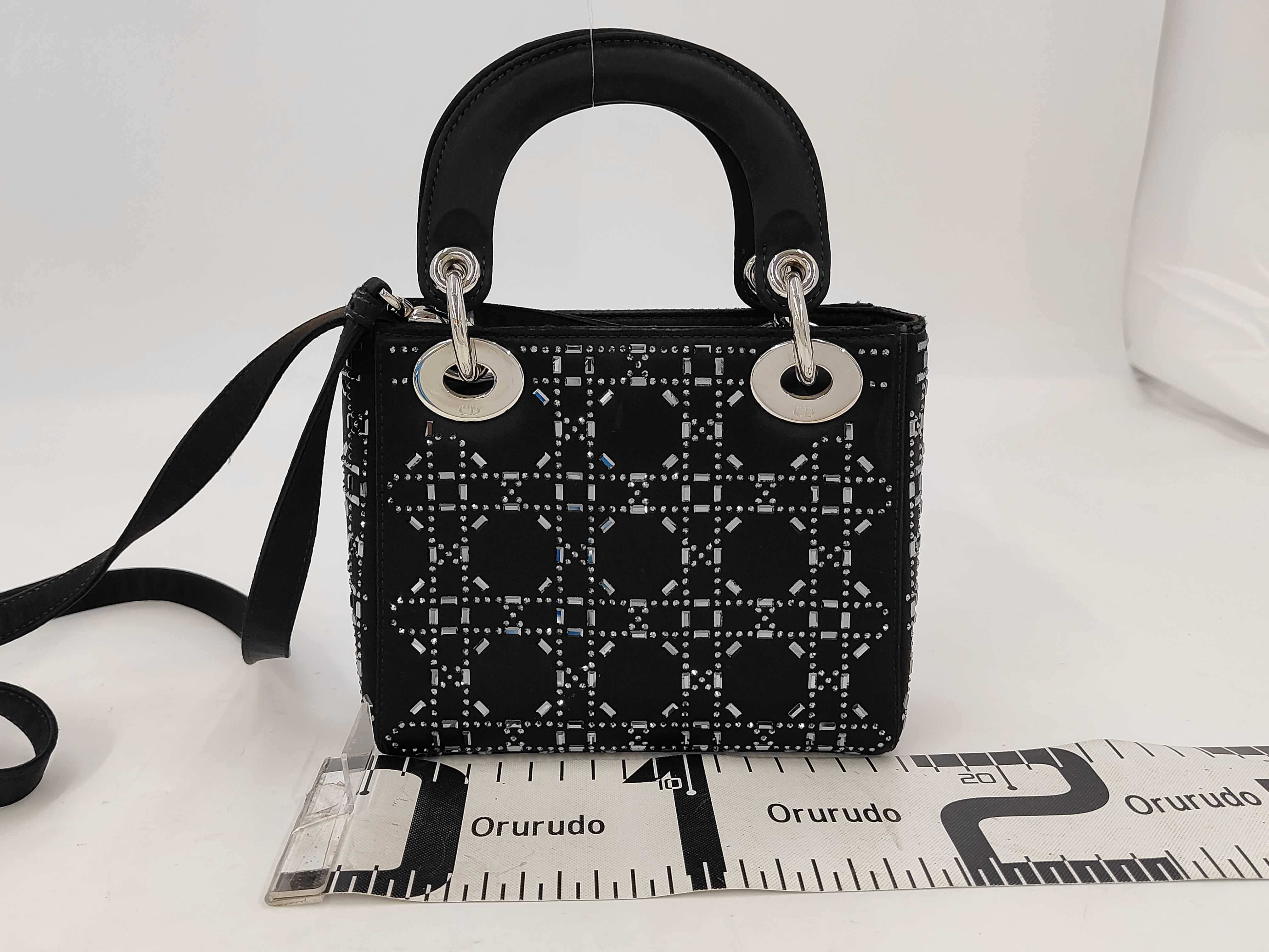 Lady Dior Small Satin x Rhinestone 2-Way Black Handbag — view 2