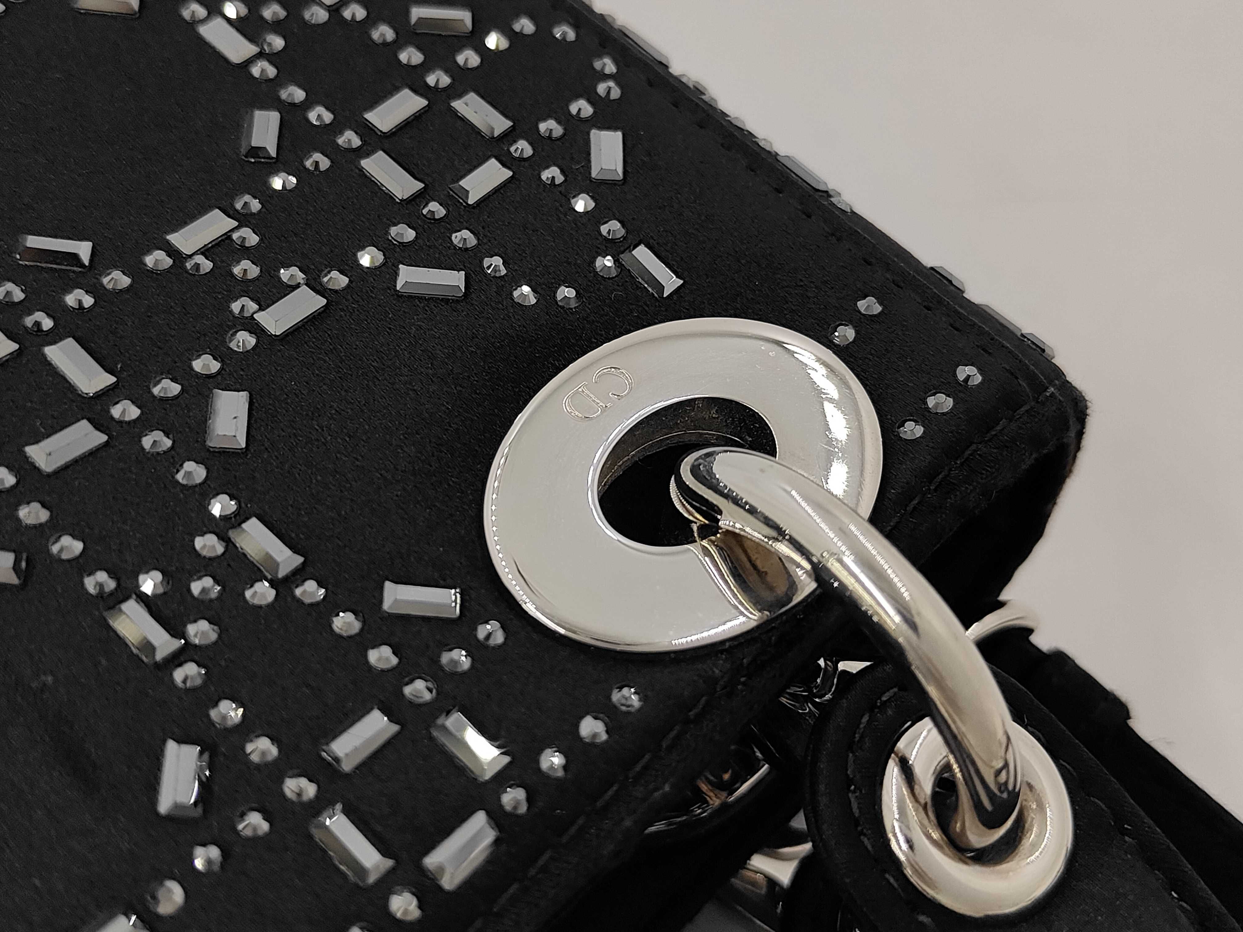 Lady Dior Small Satin x Rhinestone 2-Way Black Handbag — view 7