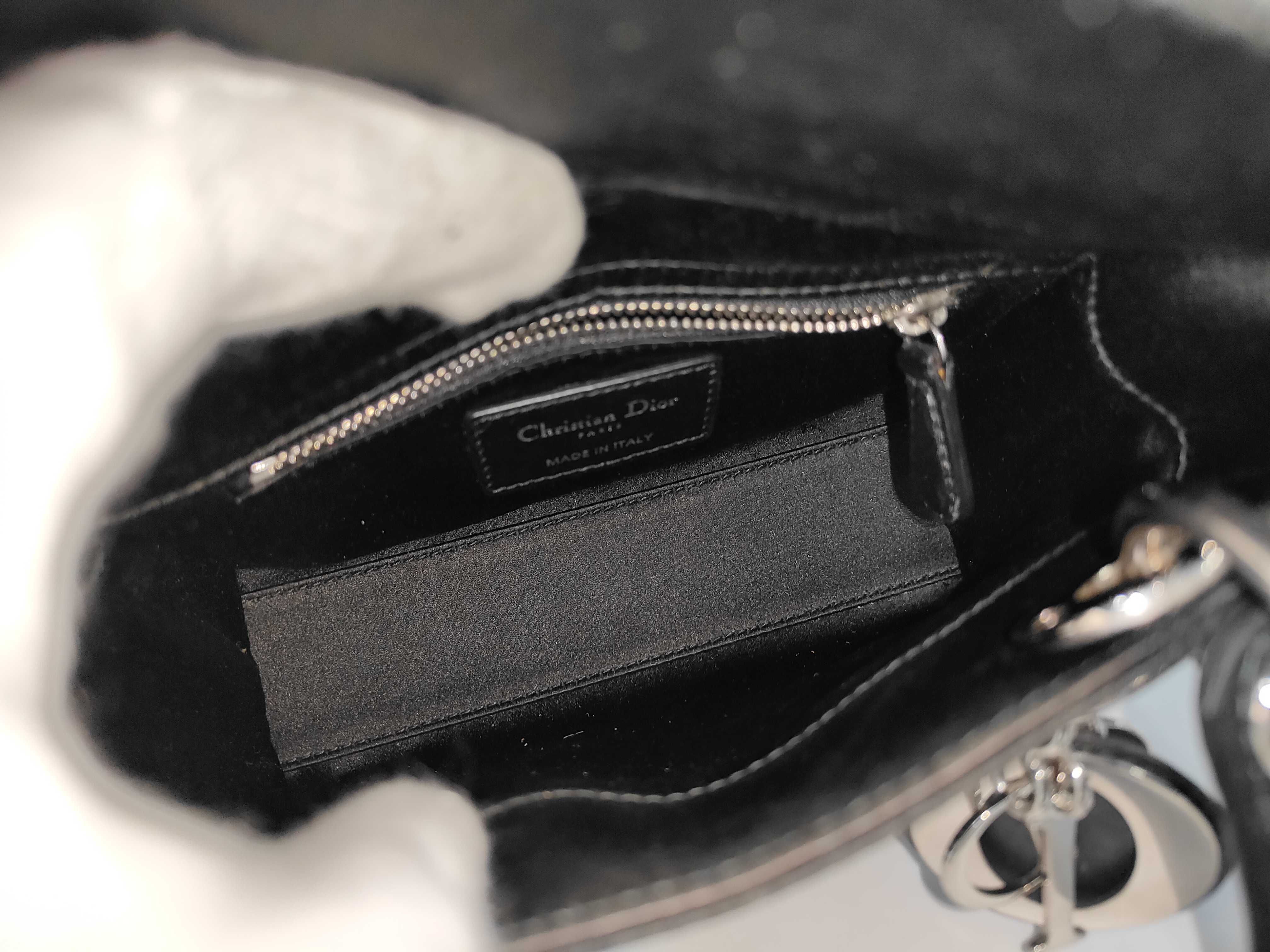 Lady Dior Small Satin x Rhinestone 2-Way Black Handbag — view 8