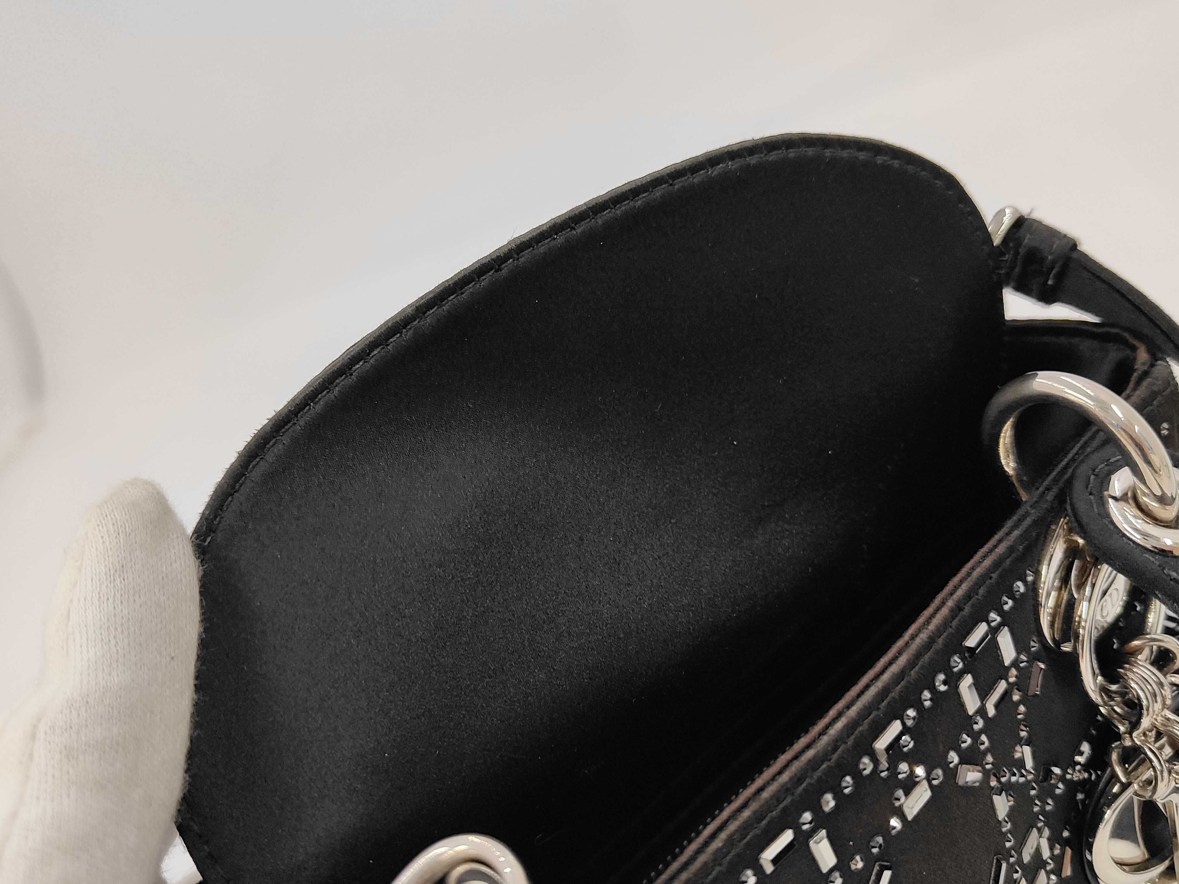 Lady Dior Small Satin x Rhinestone 2-Way Black Handbag — view 10