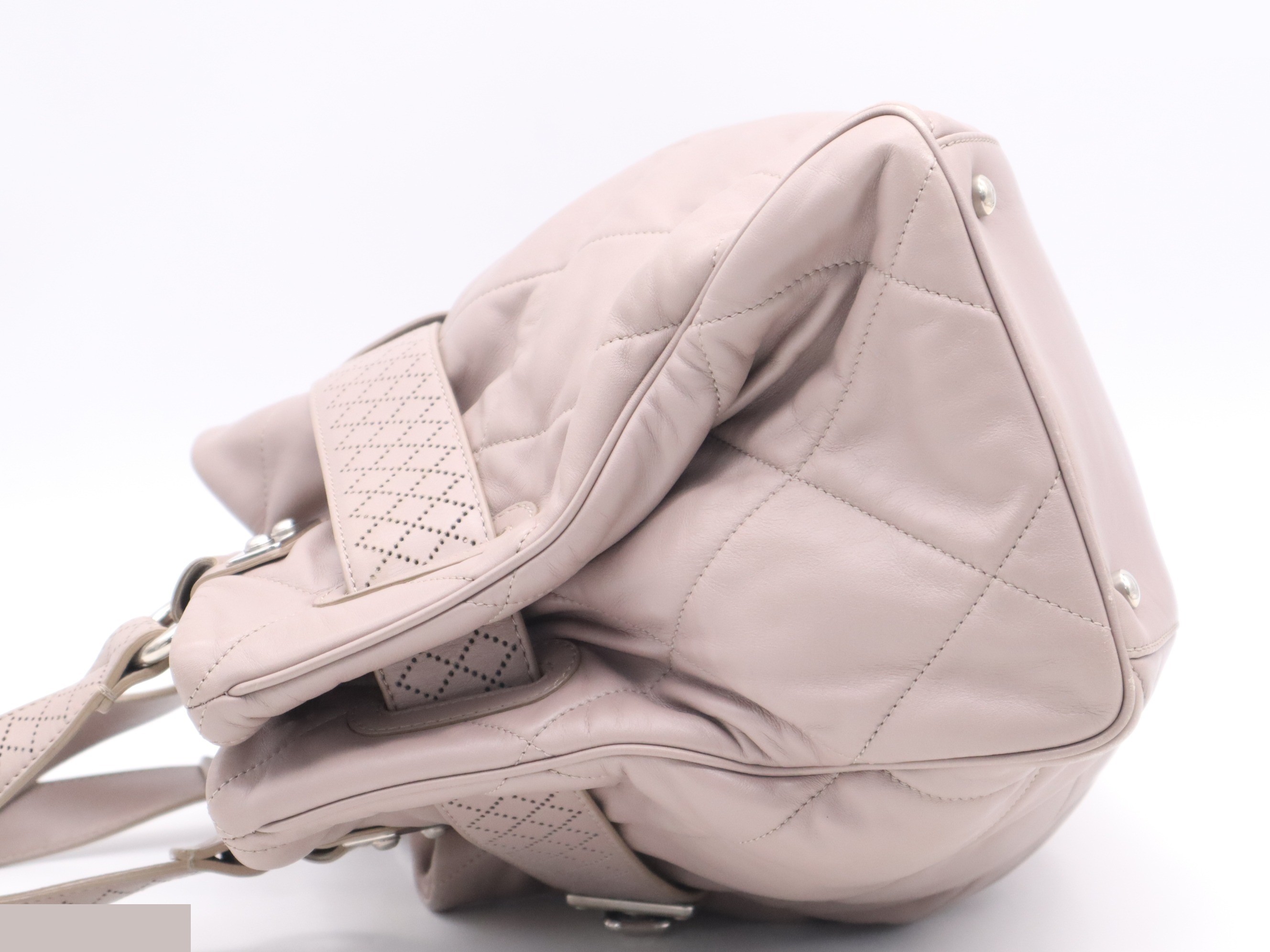 Leather tote bag, pink beige, silver hardware, includes sticker and card. — view 3