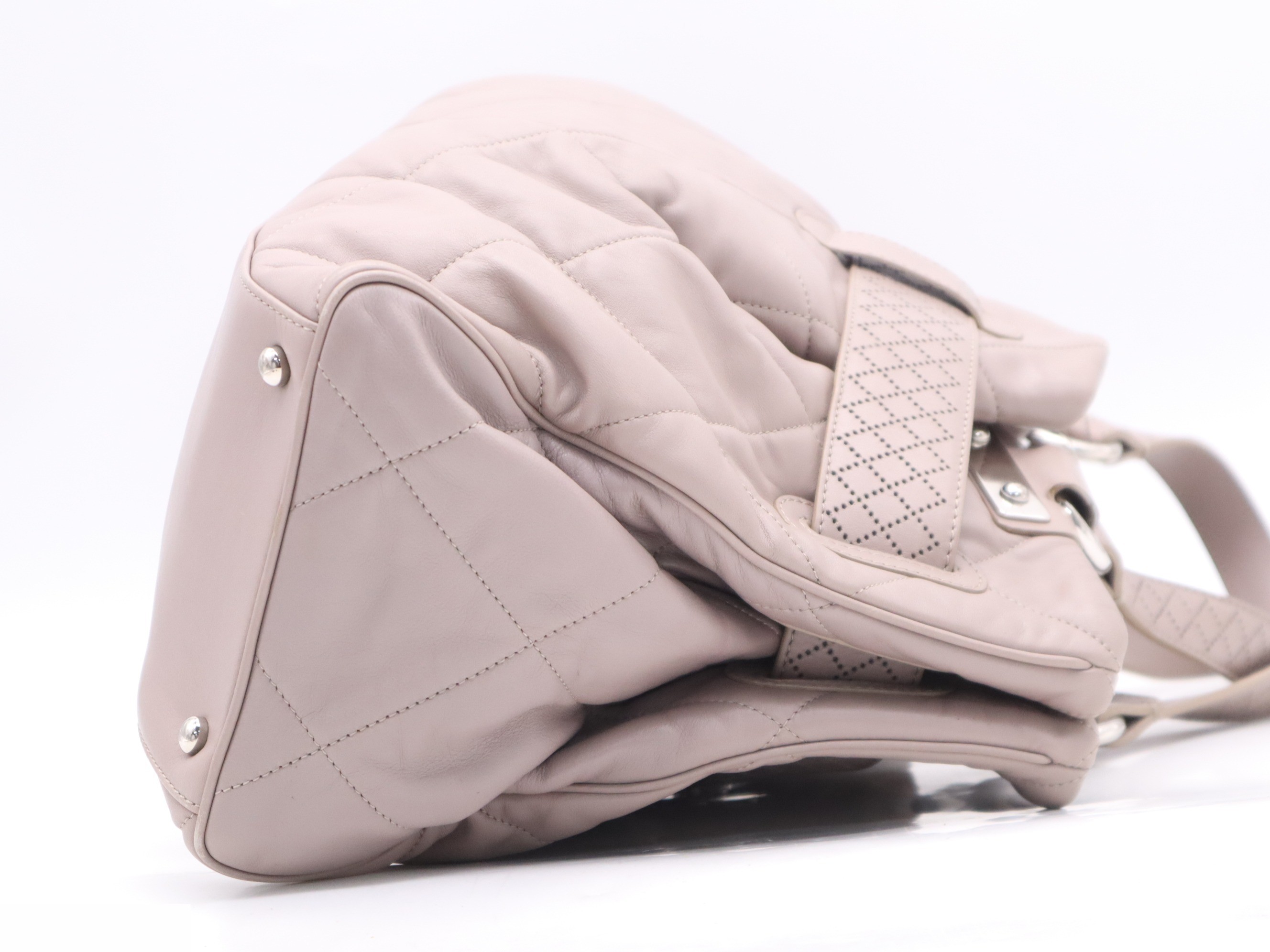 Leather tote bag, pink beige, silver hardware, includes sticker and card. — view 5