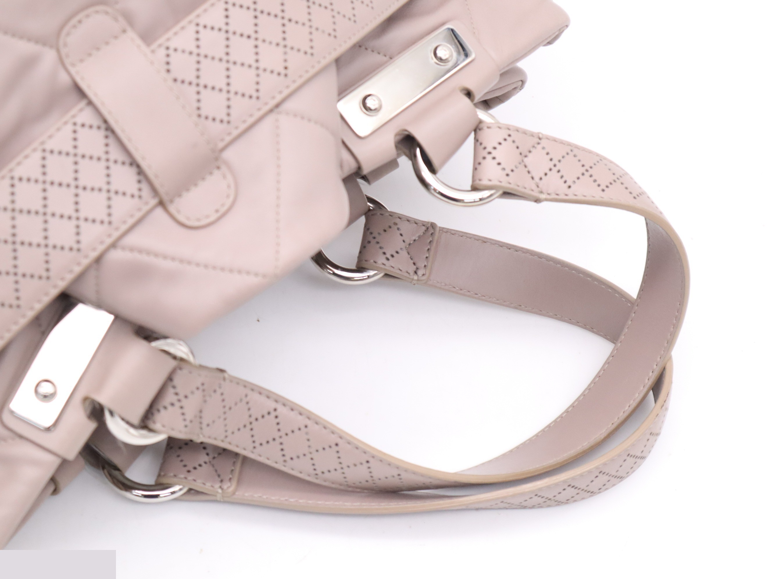 Leather tote bag, pink beige, silver hardware, includes sticker and card. — view 6