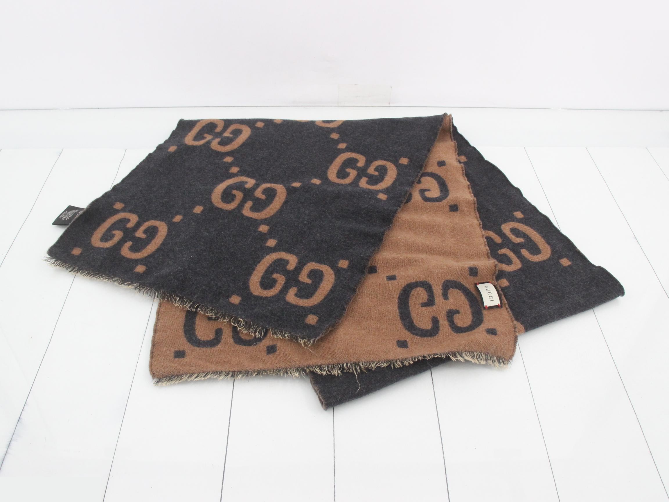 New tag Jumbo GG scarf Brown Gray — view 2