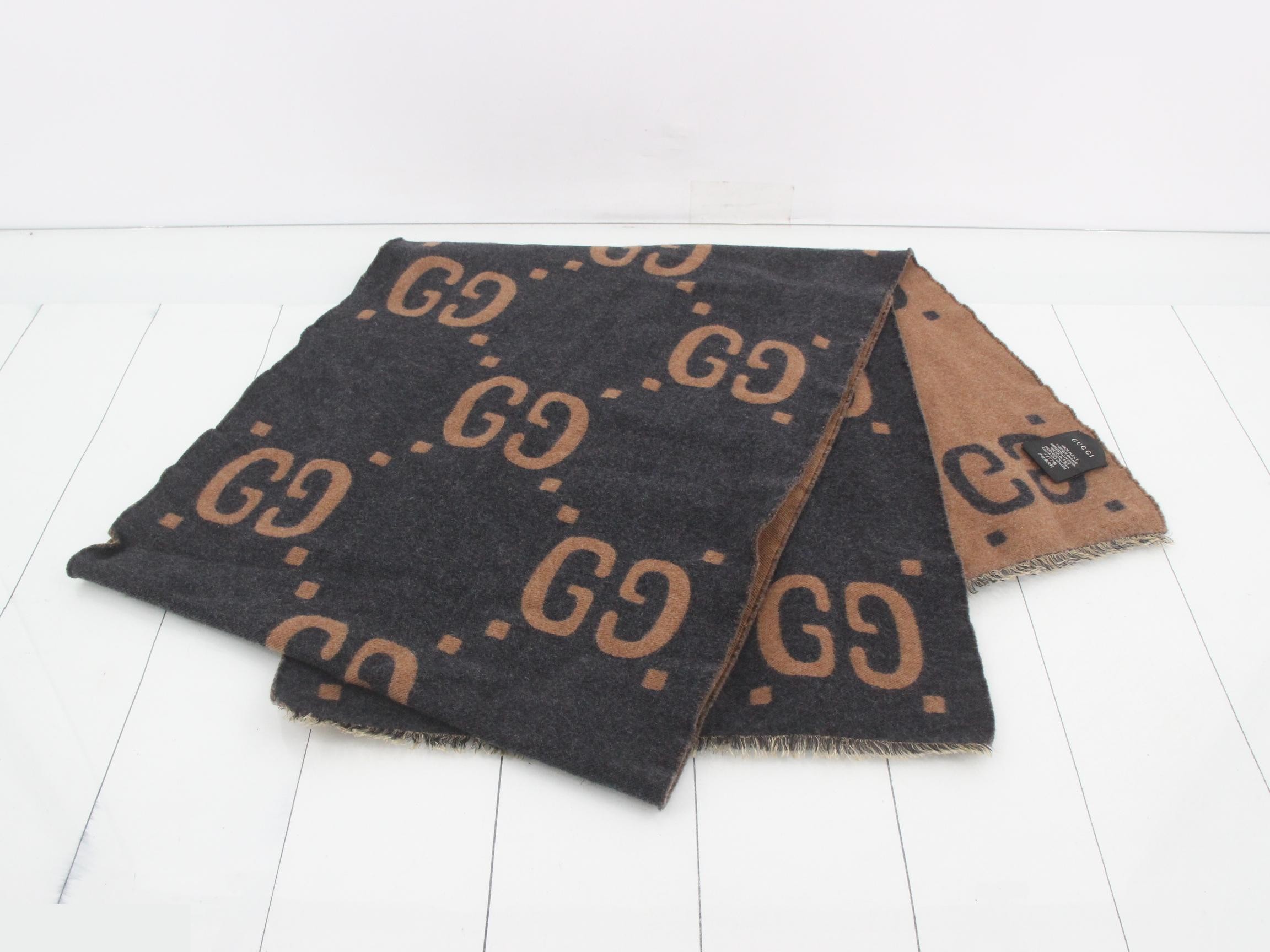 New tag Jumbo GG scarf Brown Gray — view 3