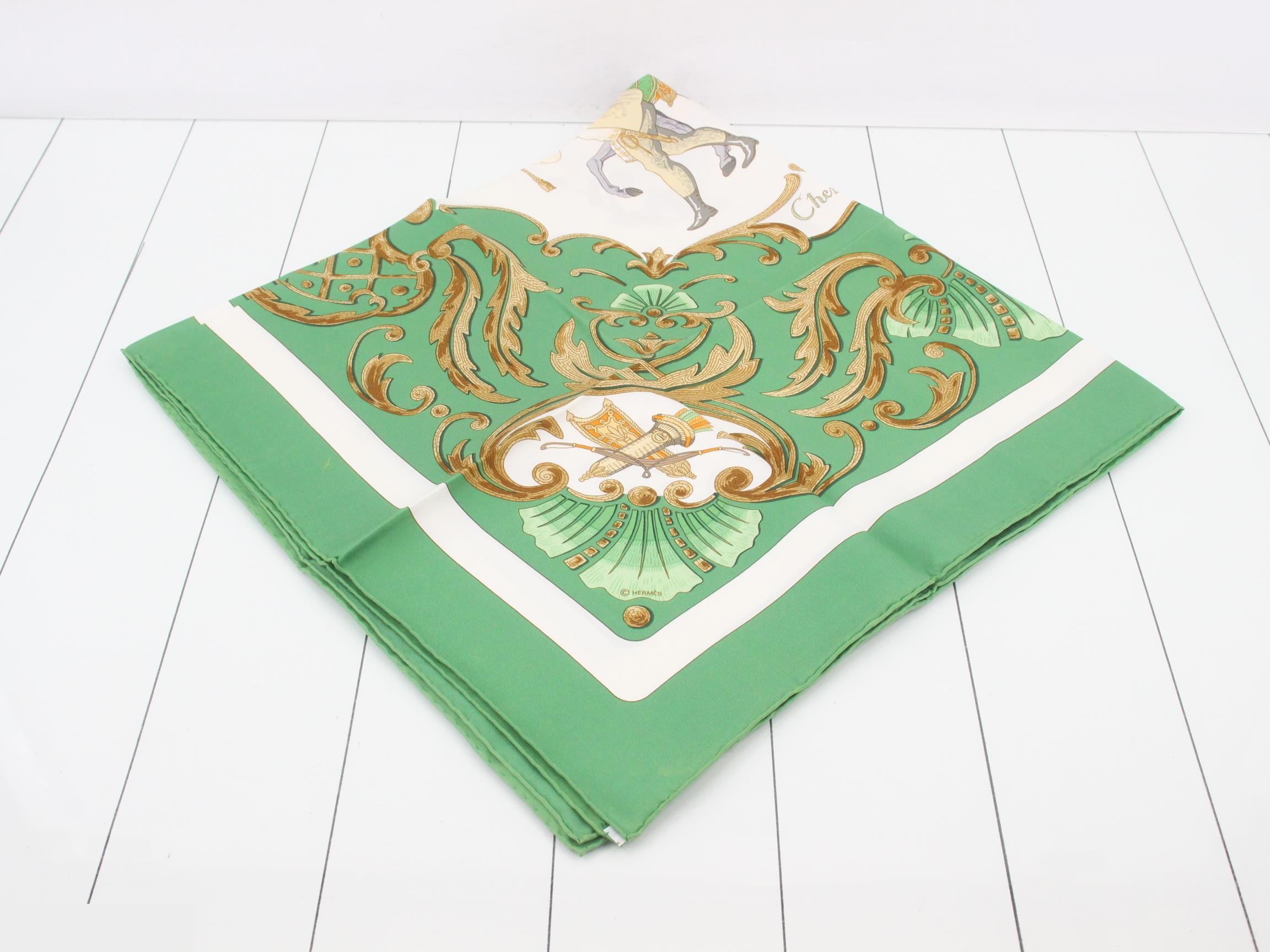 Hermès Carre 90 Large Scarf, Green, Turkish Horse, Silk