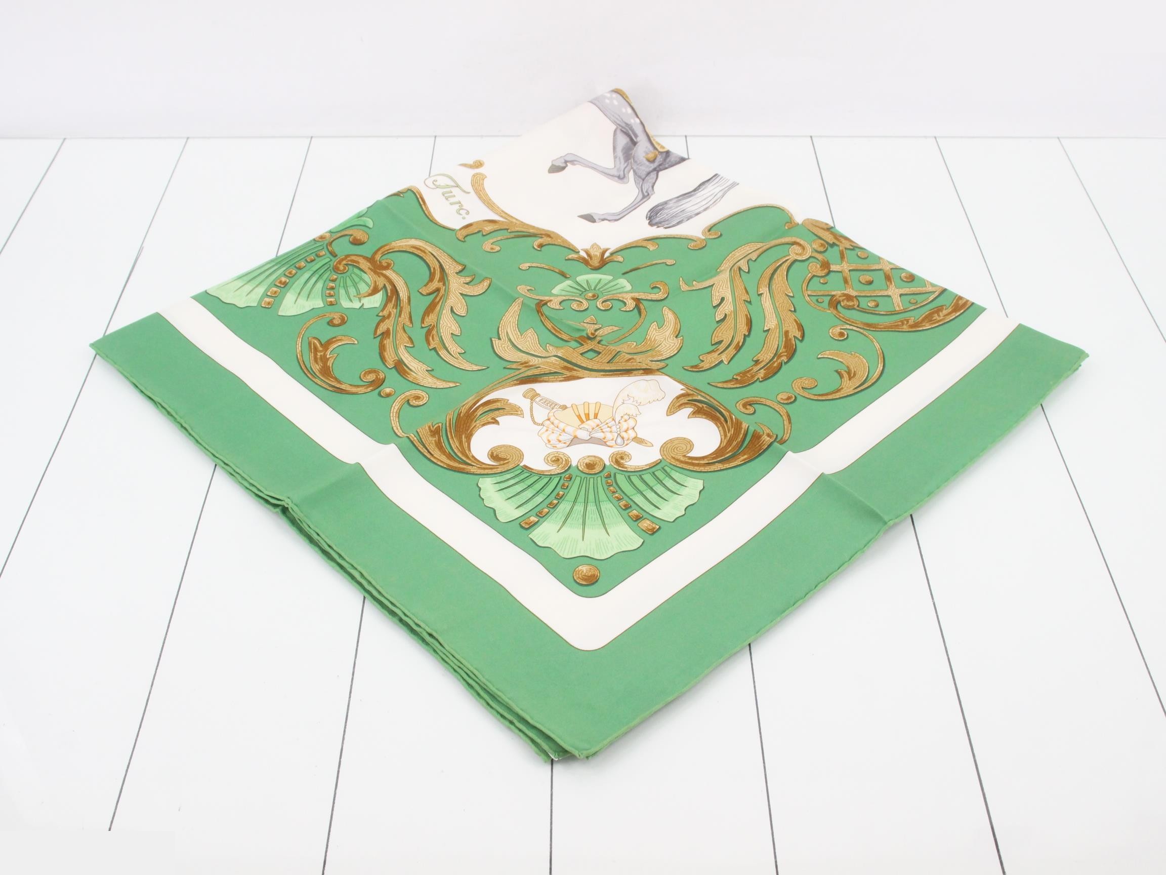 Hermès Carre 90 Large Scarf, Green, Turkish Horse, Silk — view 2