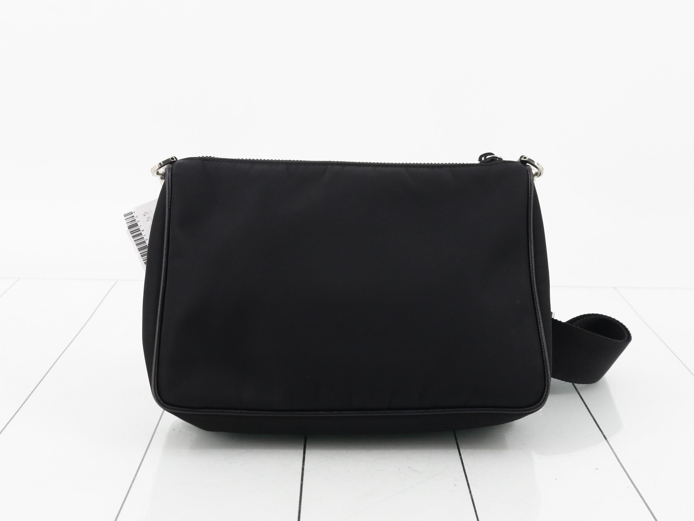 Nylon shoulder bag with pouch, black — view 2