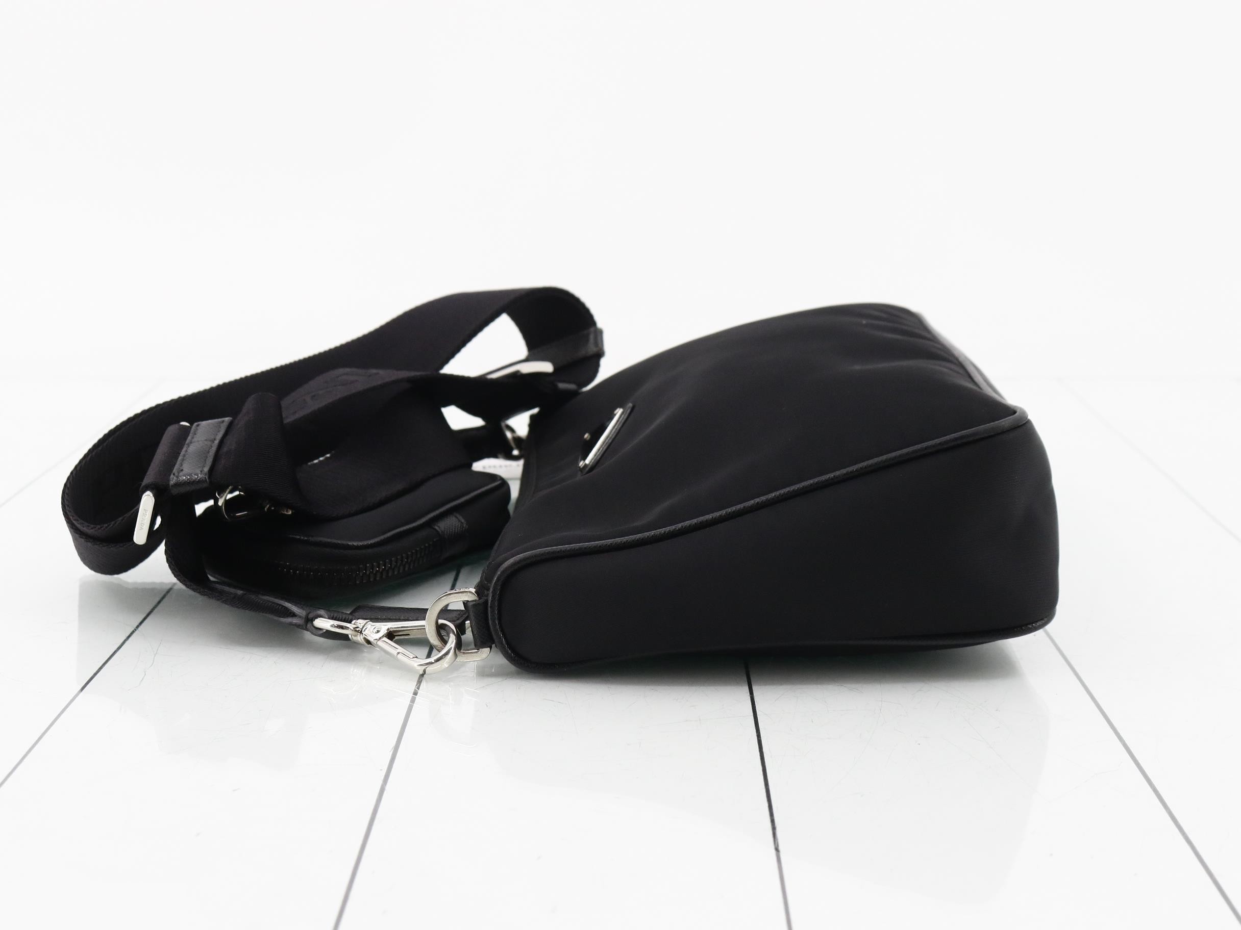 Nylon shoulder bag with pouch, black — view 4
