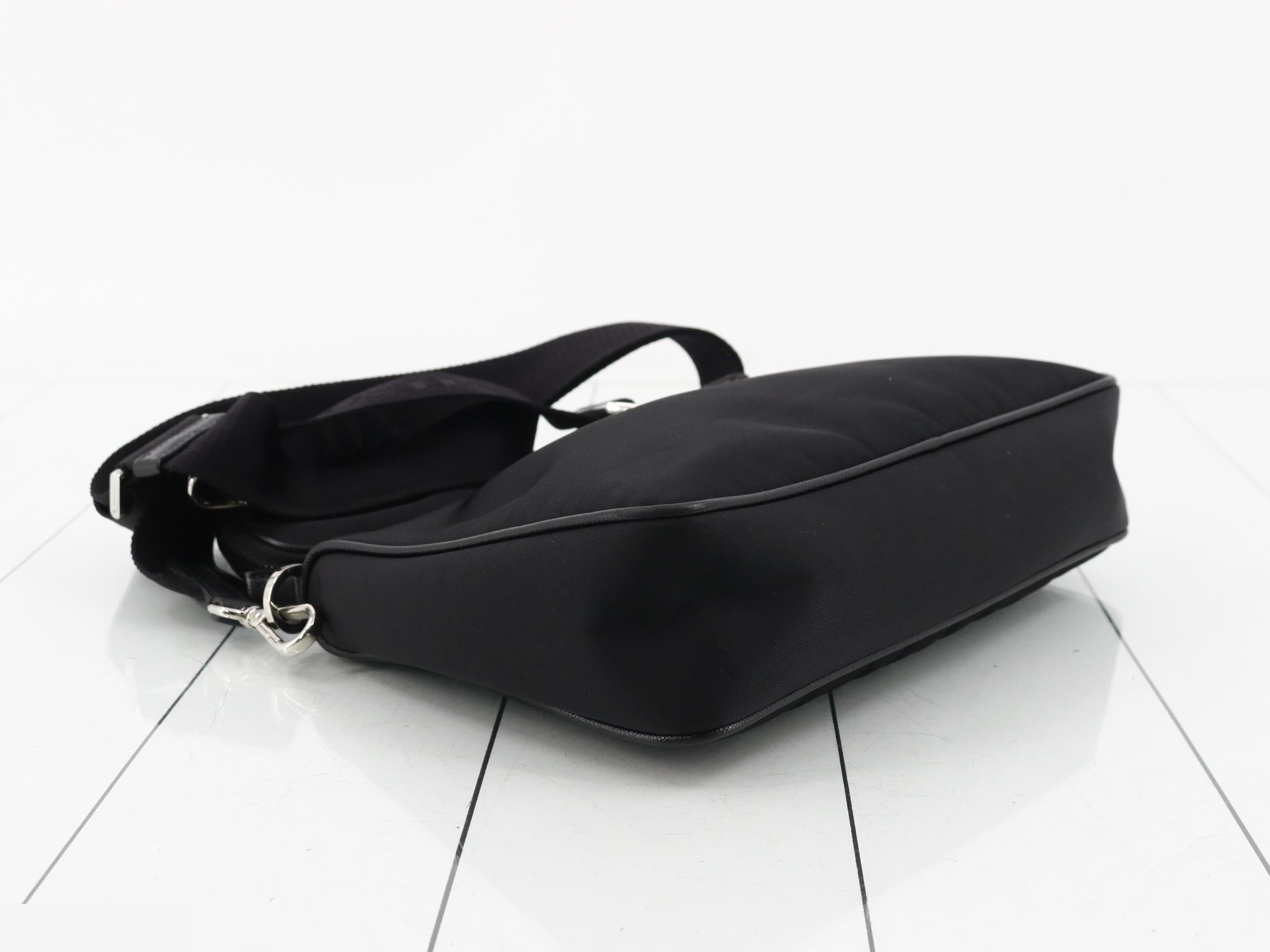 Nylon shoulder bag with pouch, black — view 5