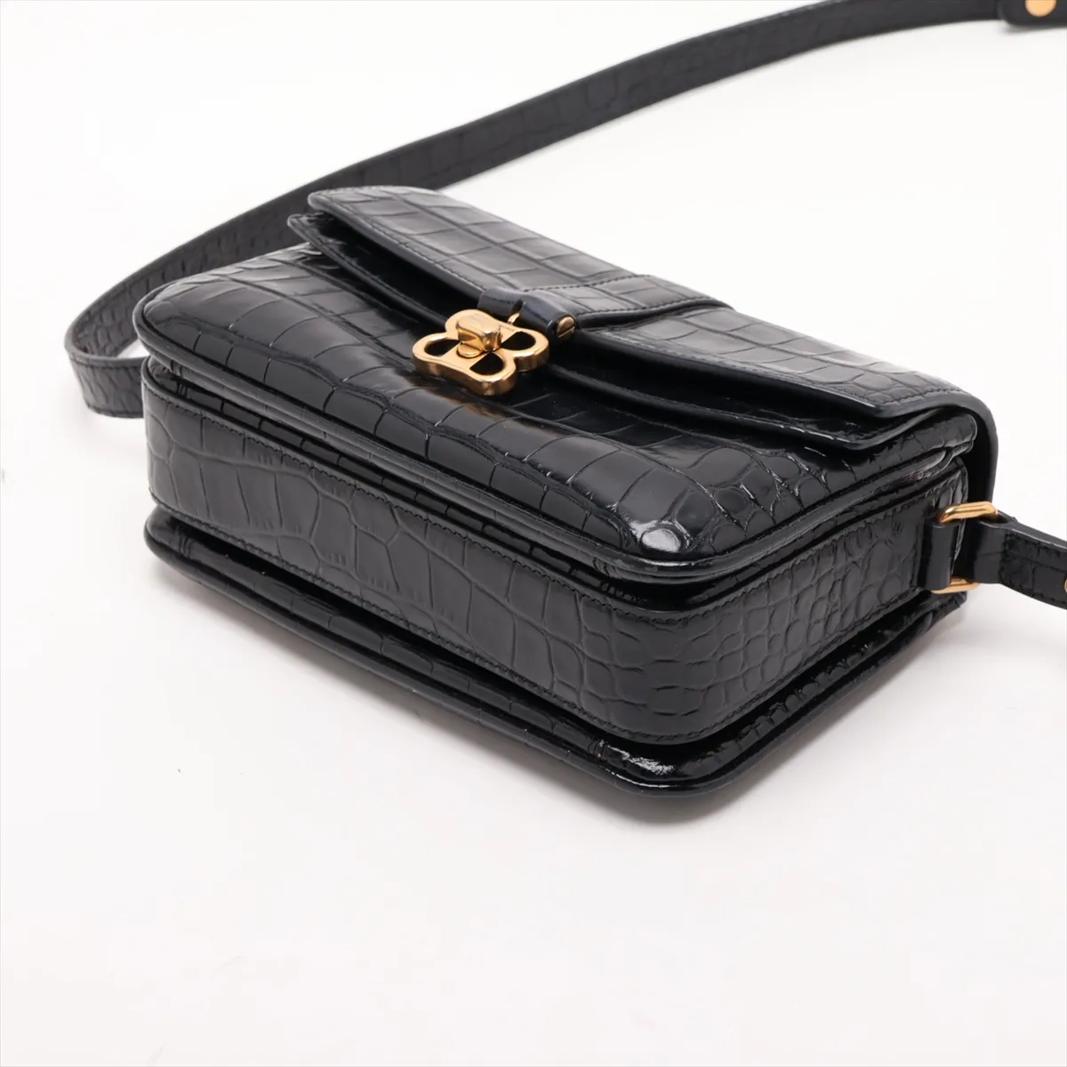 crocodile-embossed shoulder bag, black, 695541 — view 3