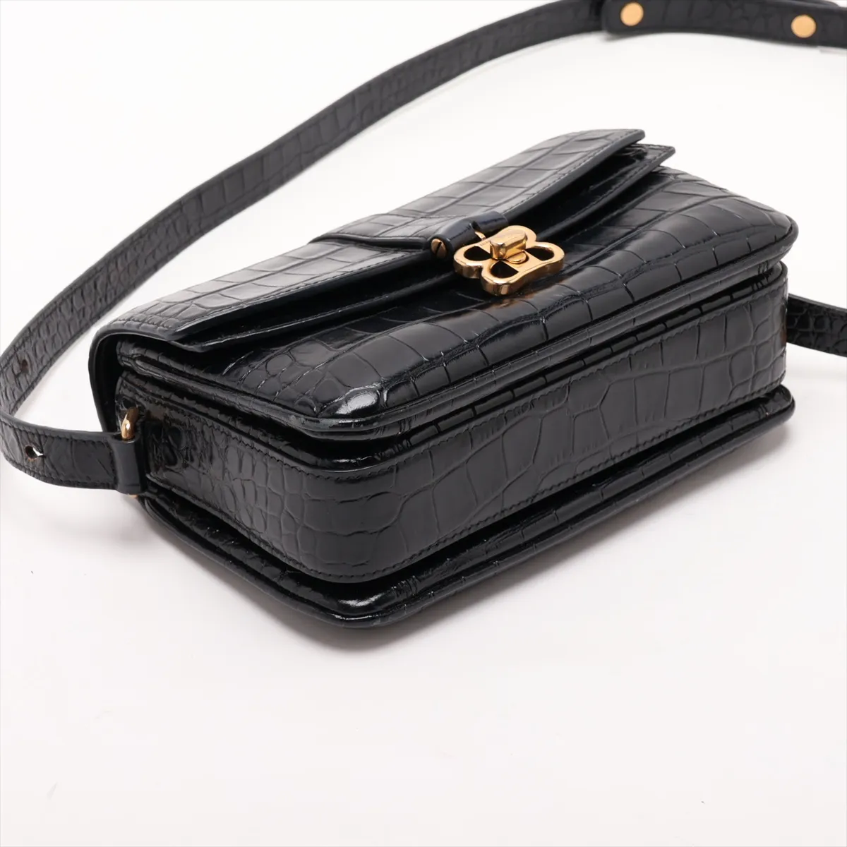 crocodile-embossed shoulder bag, black, 695541 — view 4