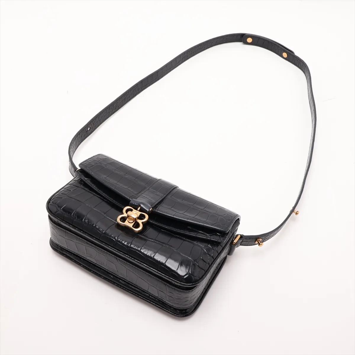 crocodile-embossed shoulder bag, black, 695541 — view 5