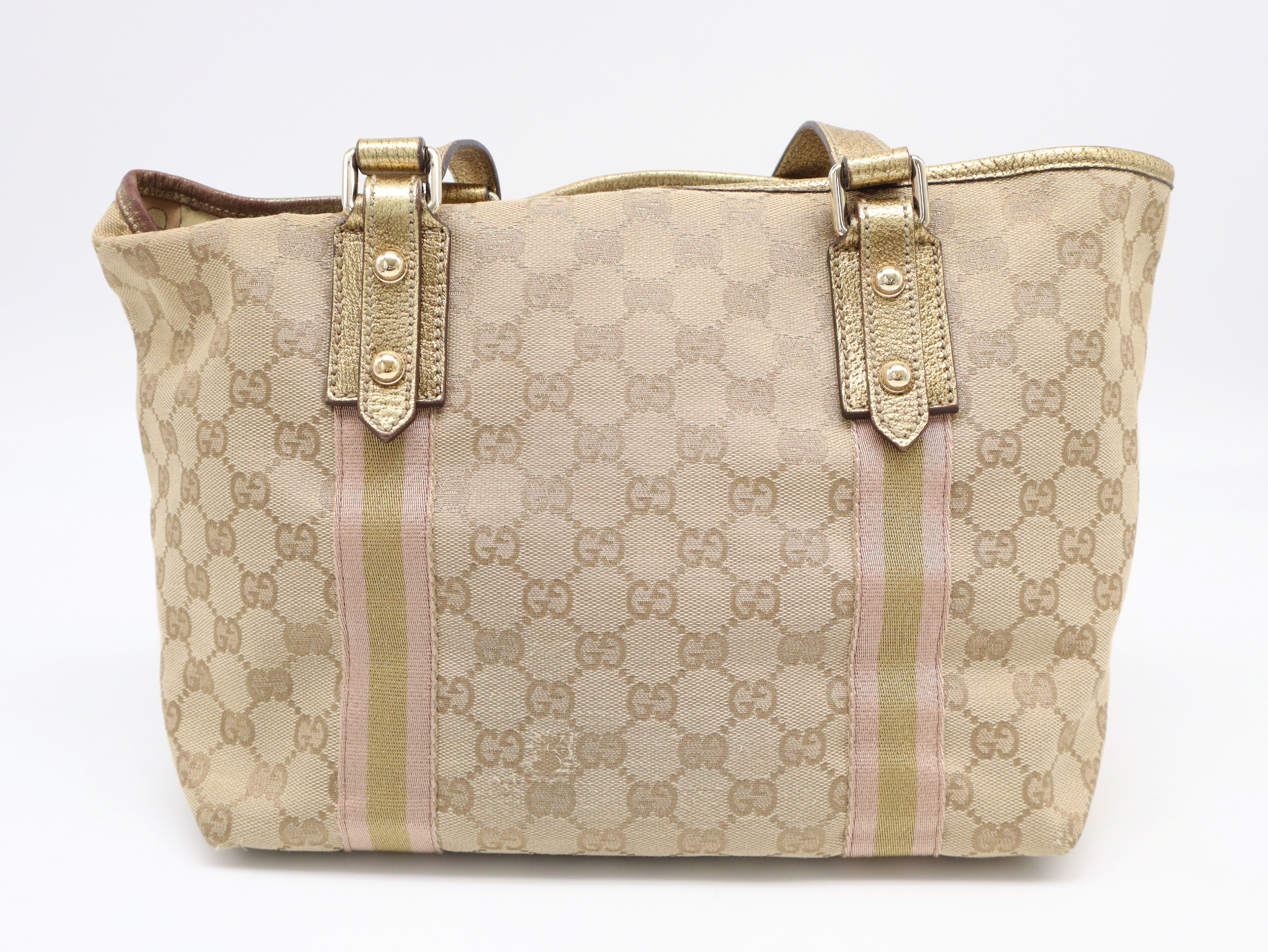 137396 GG Canvas Sherry Line Tote Bag Gold Tote Bag — view 2