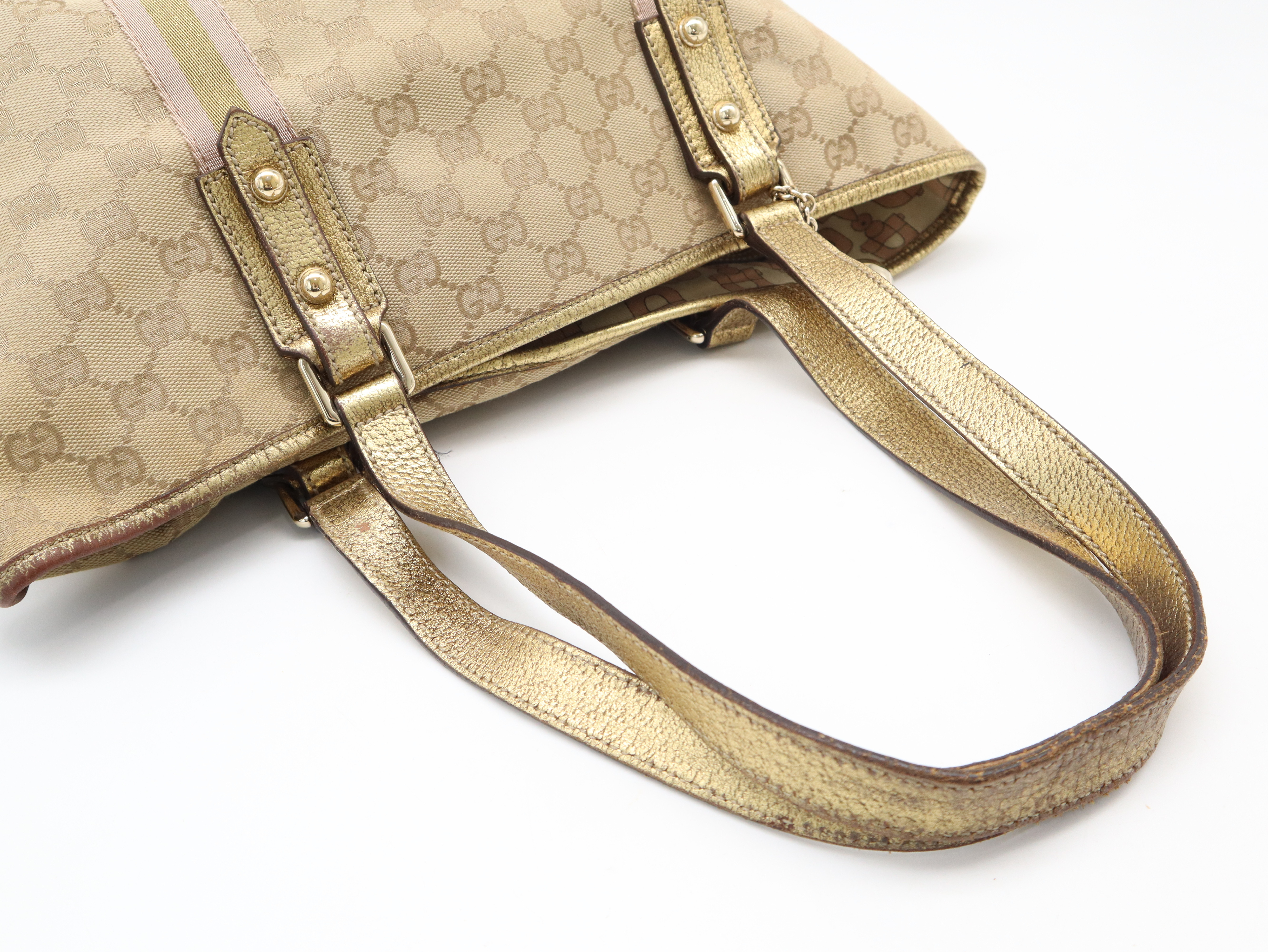 137396 GG Canvas Sherry Line Tote Bag Gold Tote Bag — view 6