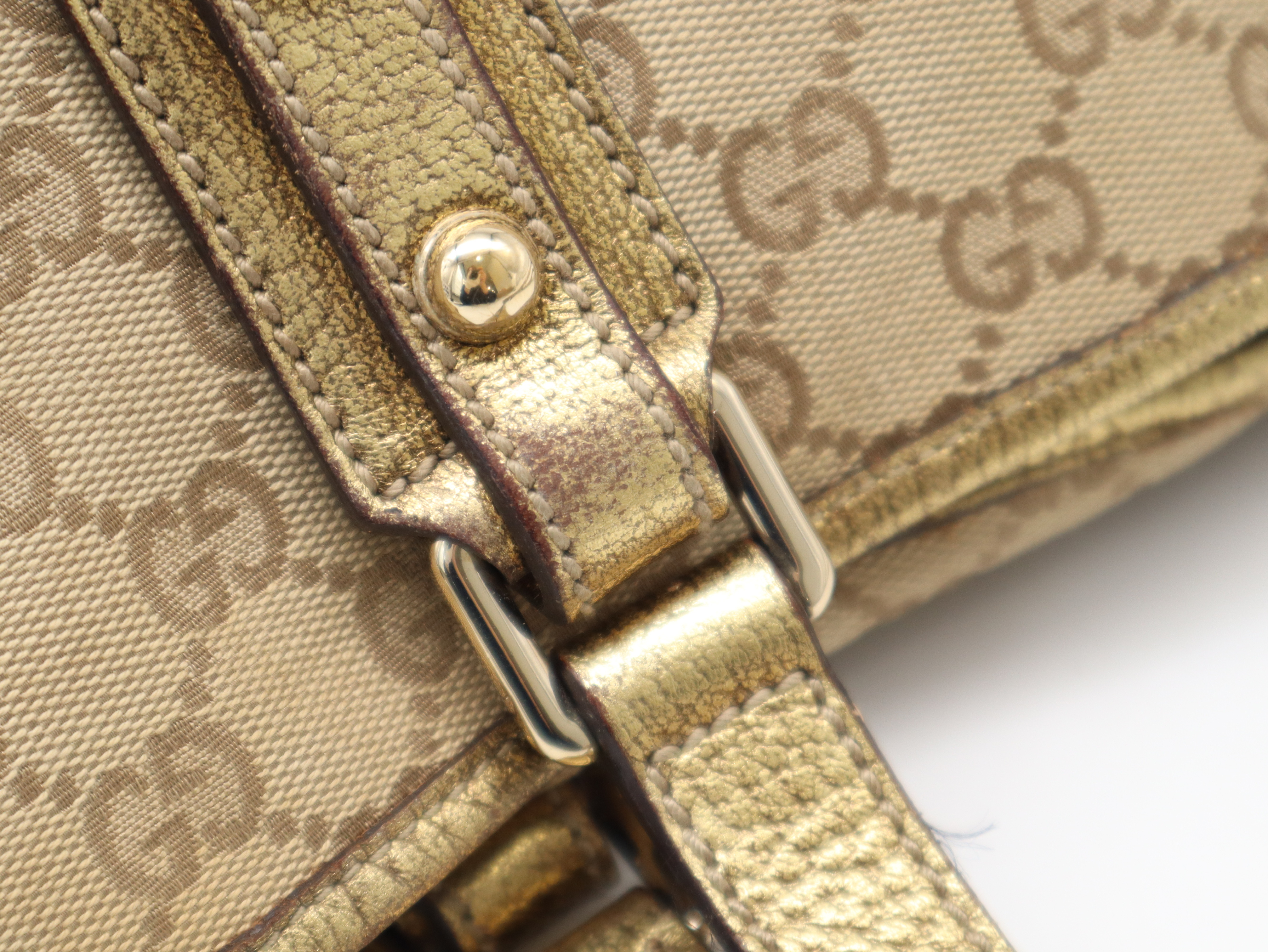 137396 GG Canvas Sherry Line Tote Bag Gold Tote Bag — view 7