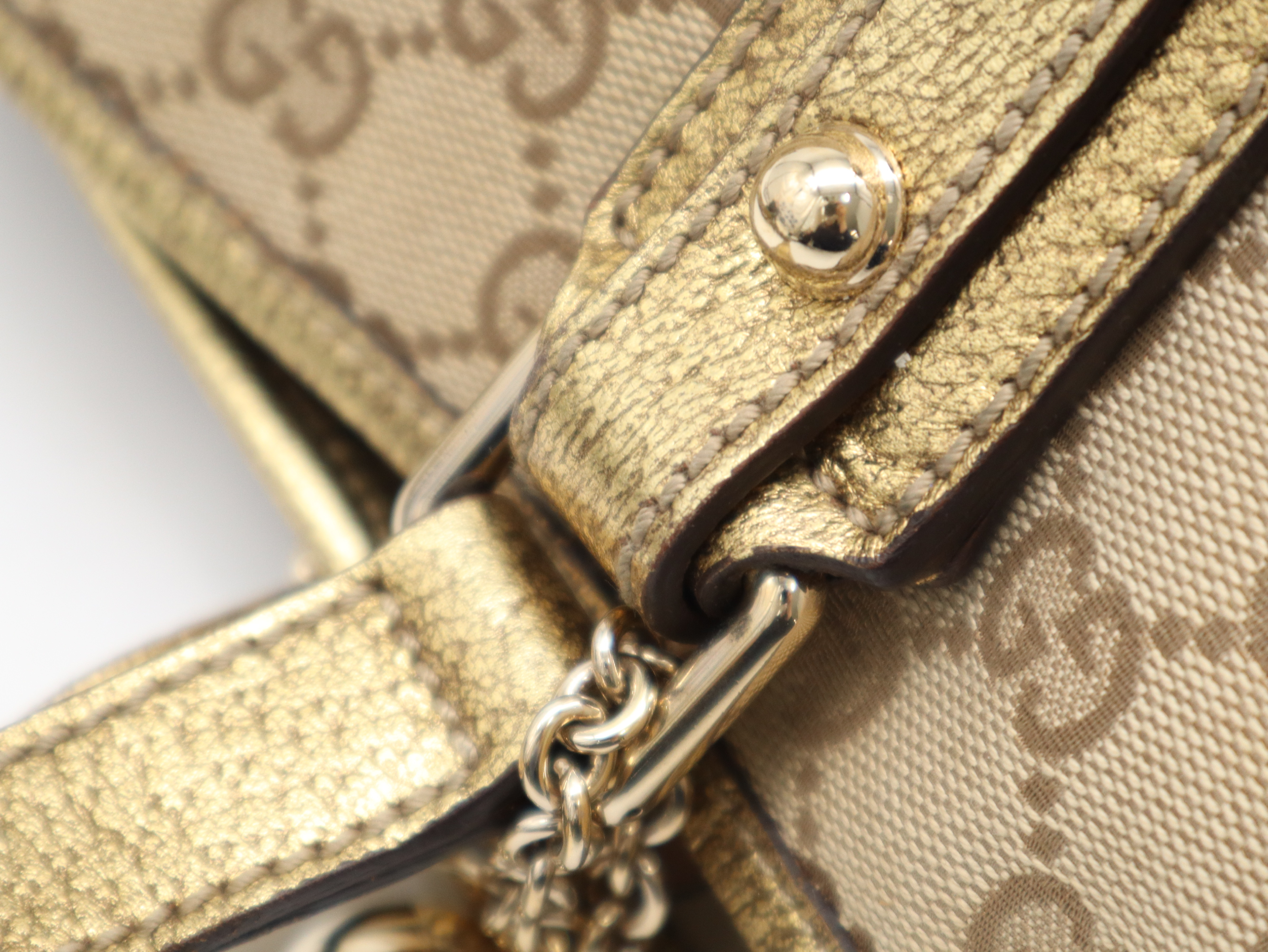 137396 GG Canvas Sherry Line Tote Bag Gold Tote Bag — view 8