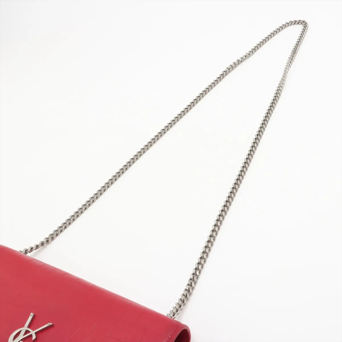 Classic Kate Crocodile Embossed Chain Shoulder Bag, Red, 364021 — view 5
