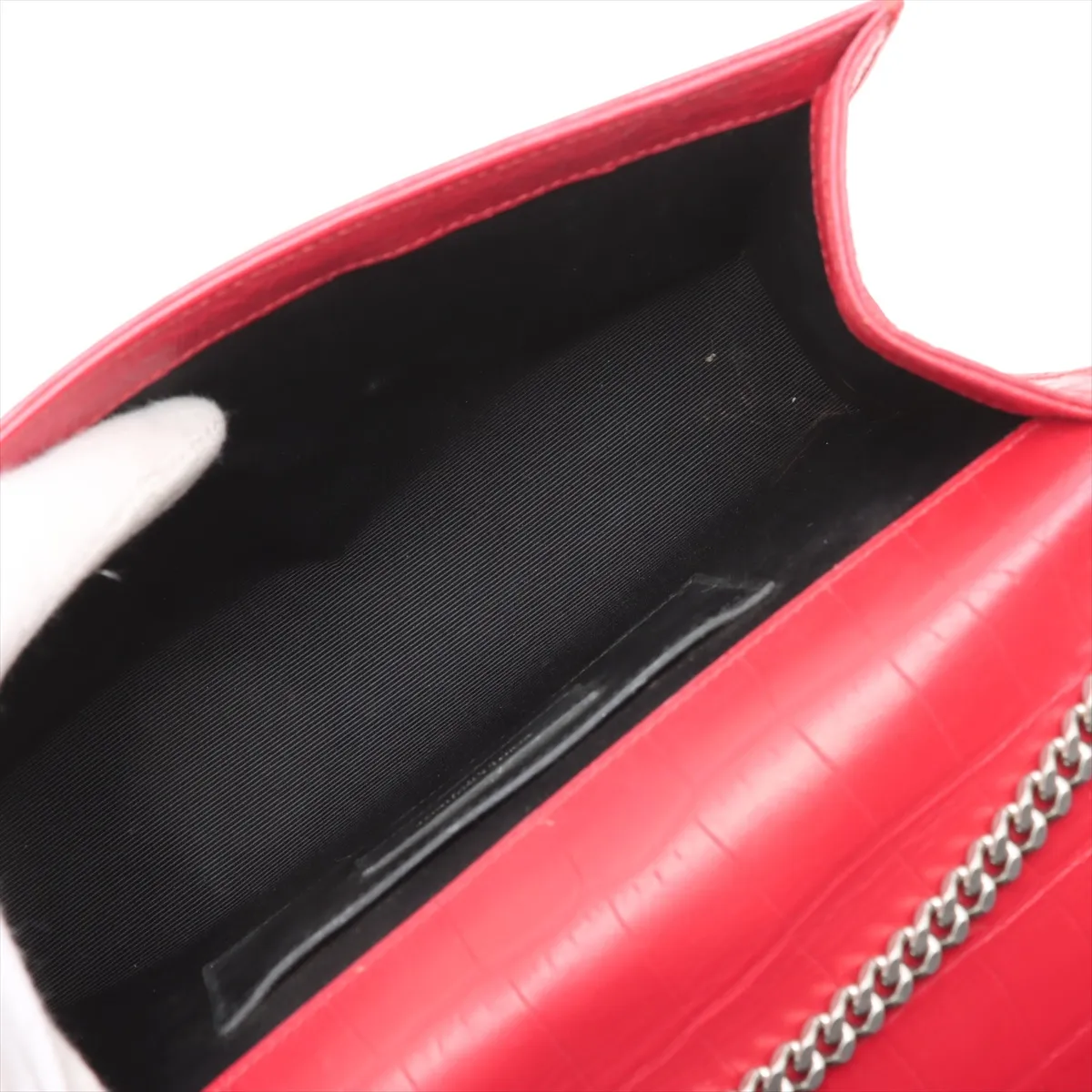 Classic Kate Crocodile Embossed Chain Shoulder Bag, Red, 364021 — view 6