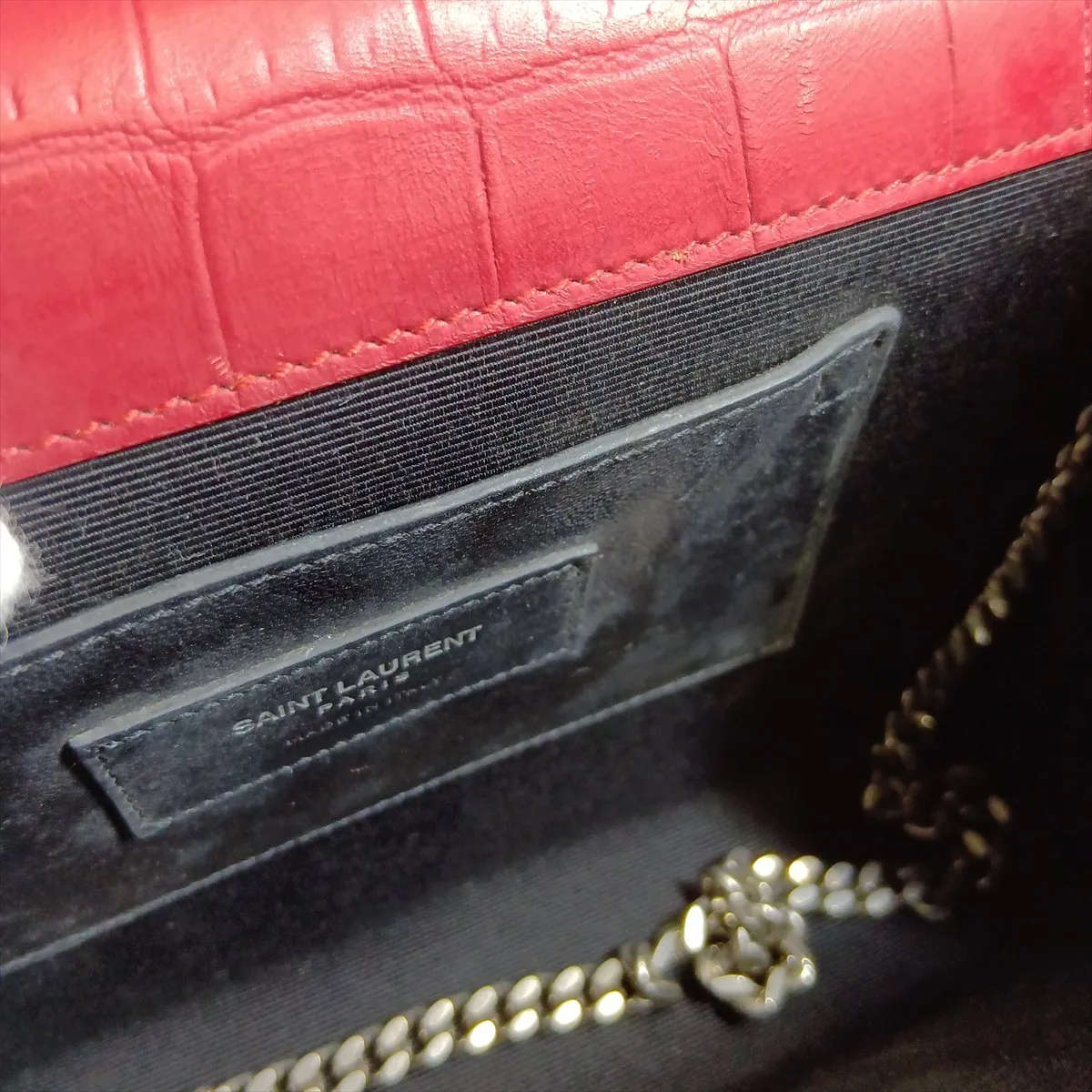 Classic Kate Crocodile Embossed Chain Shoulder Bag, Red, 364021 — view 8