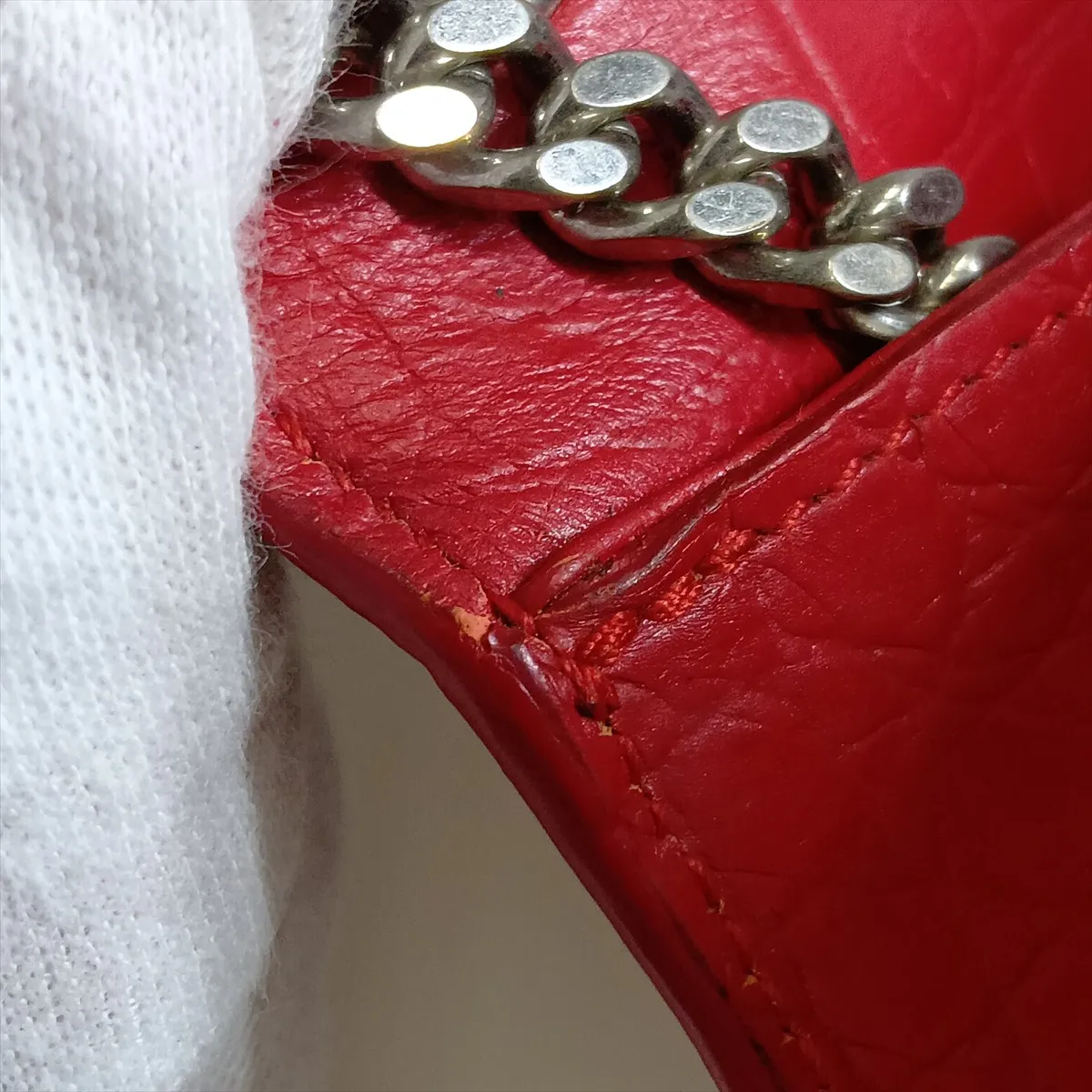 Classic Kate Crocodile Embossed Chain Shoulder Bag, Red, 364021 — view 9