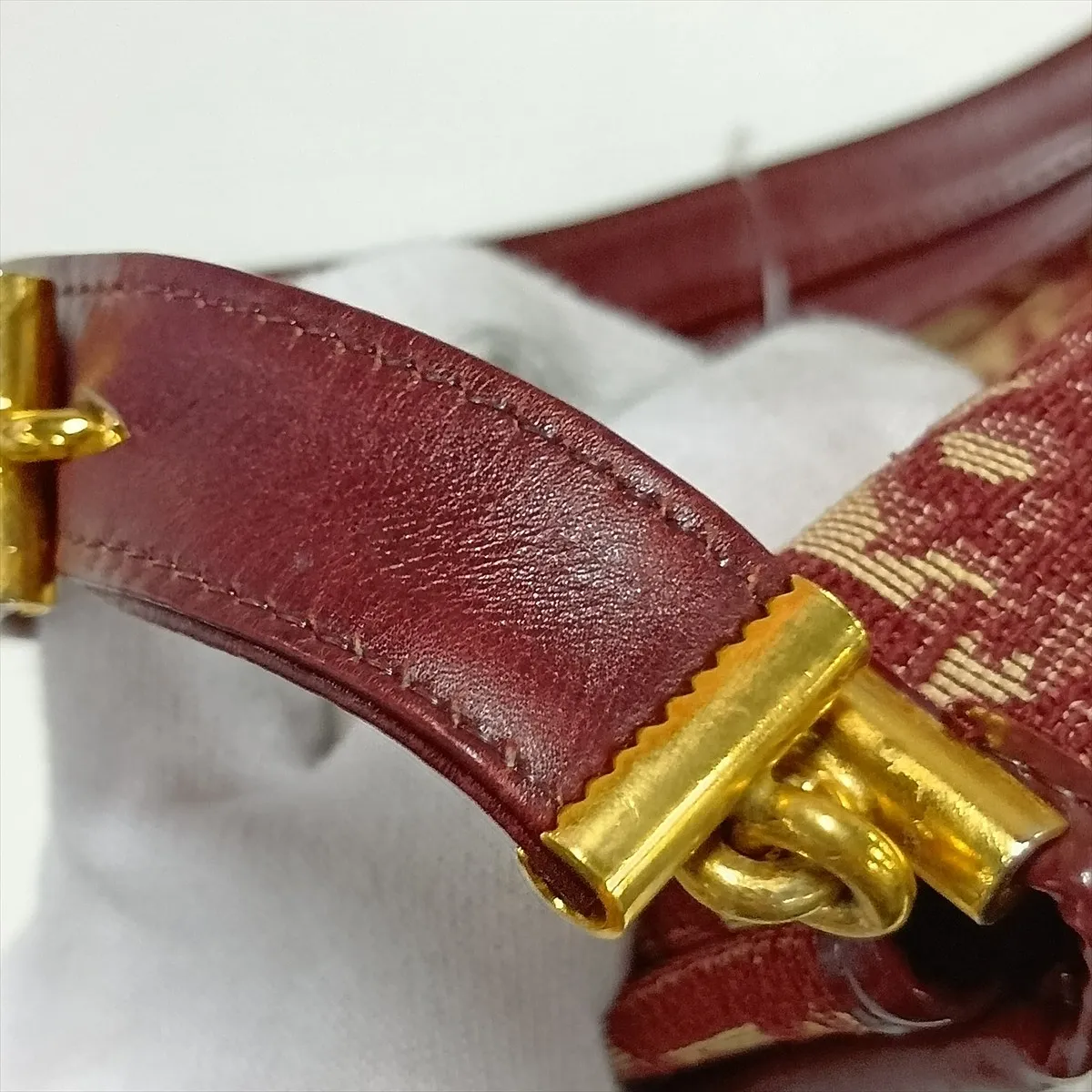 Trotter Canvas x Leather Shoulder Bag, Beige x Red — view 13
