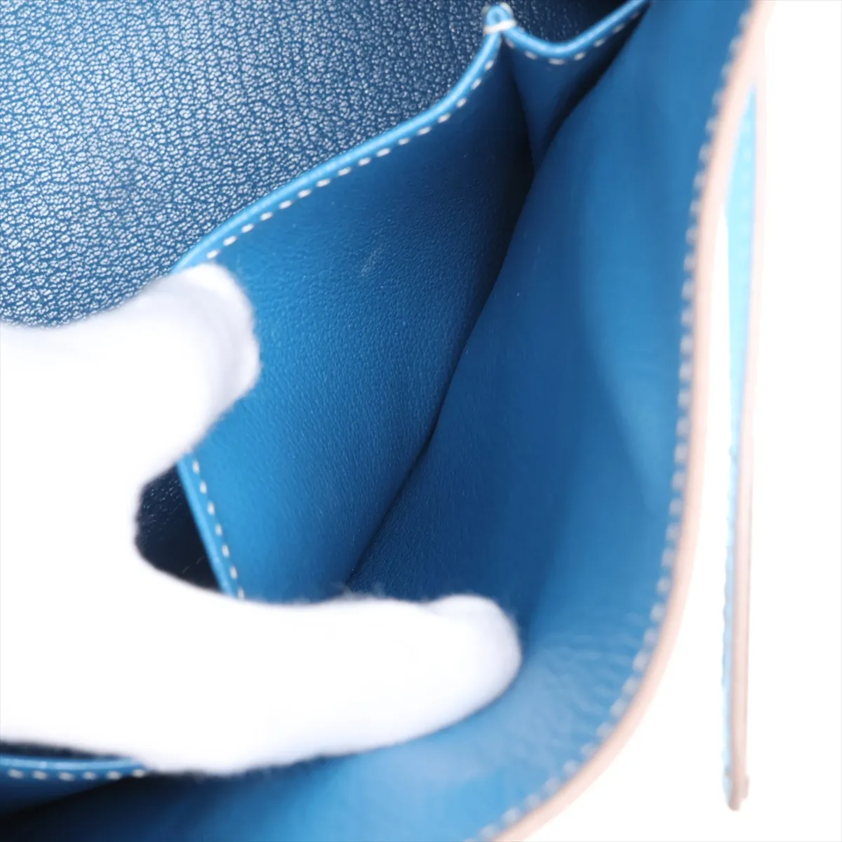 [Individually packaged] Hermes Kelly 32 Retournée Verso Veau Epsom Celeste x Mykonos Silver Hardware O: 2011 — view 11