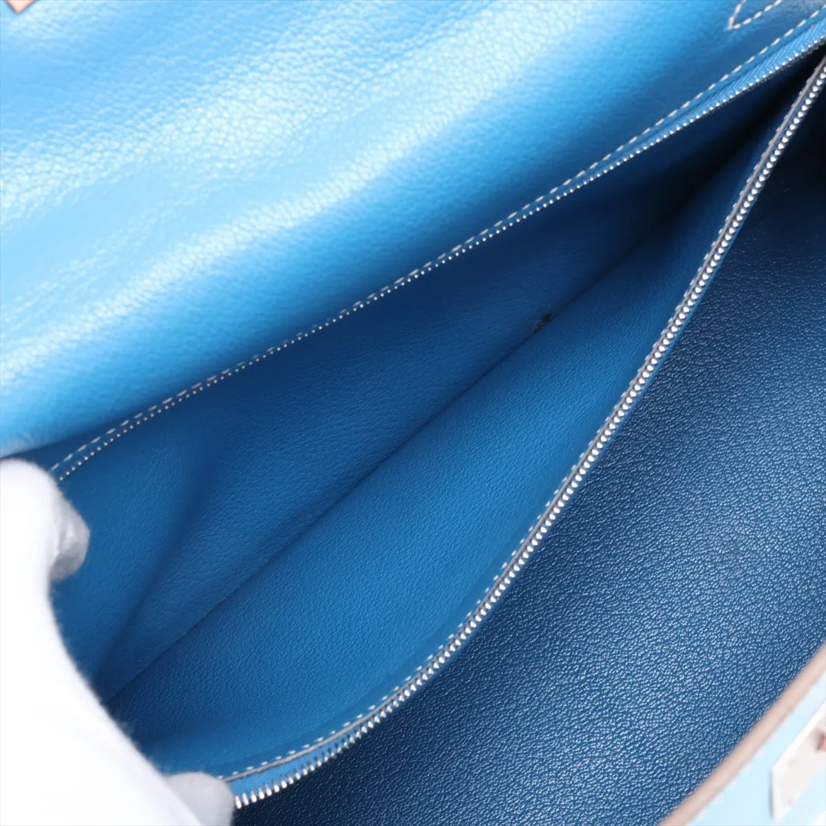 [Individually packaged] Hermes Kelly 32 Retournée Verso Veau Epsom Celeste x Mykonos Silver Hardware O: 2011 — view 9