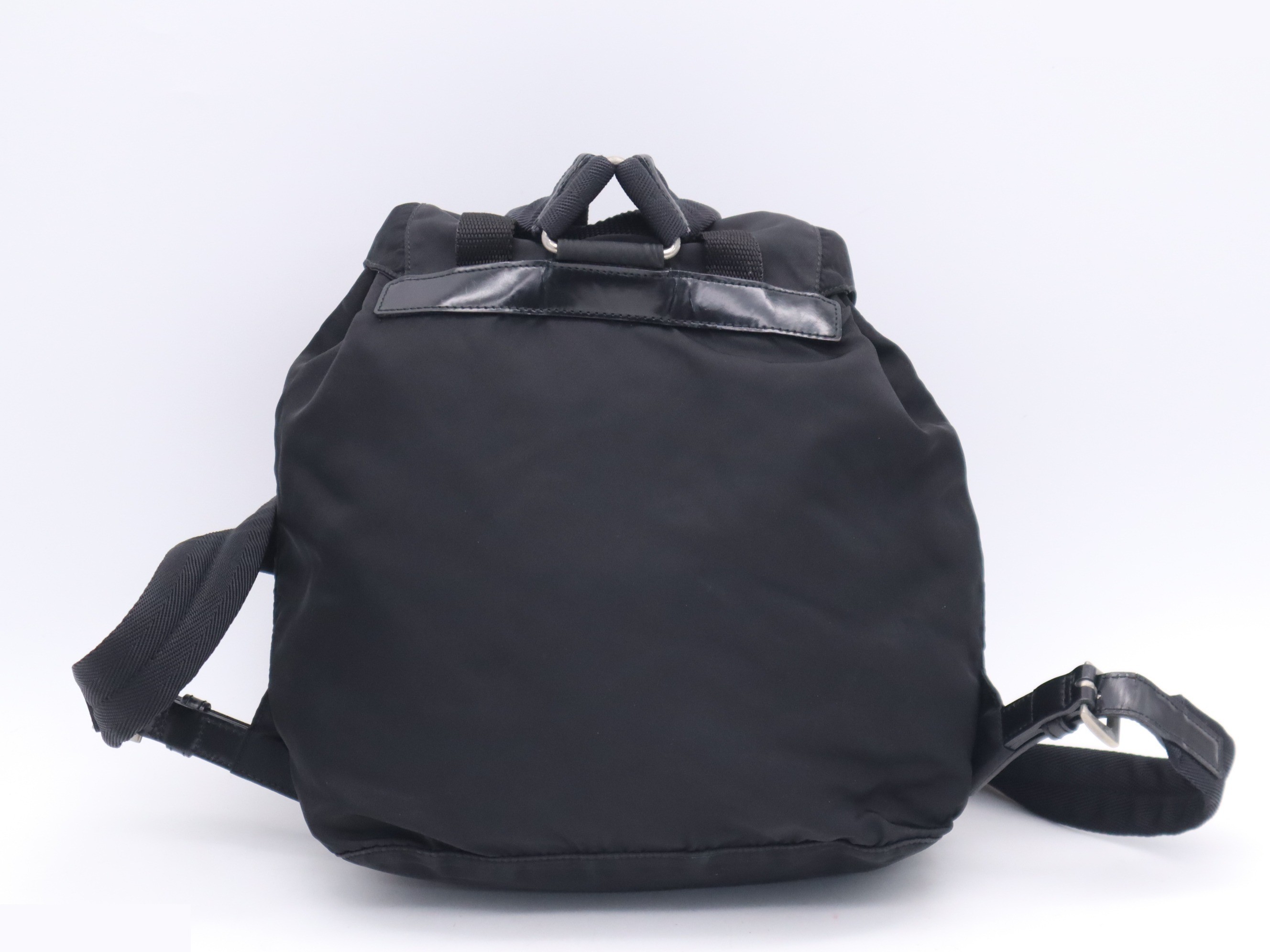 Nylon backpack with triangular logo, black, silver hardware. — view 2