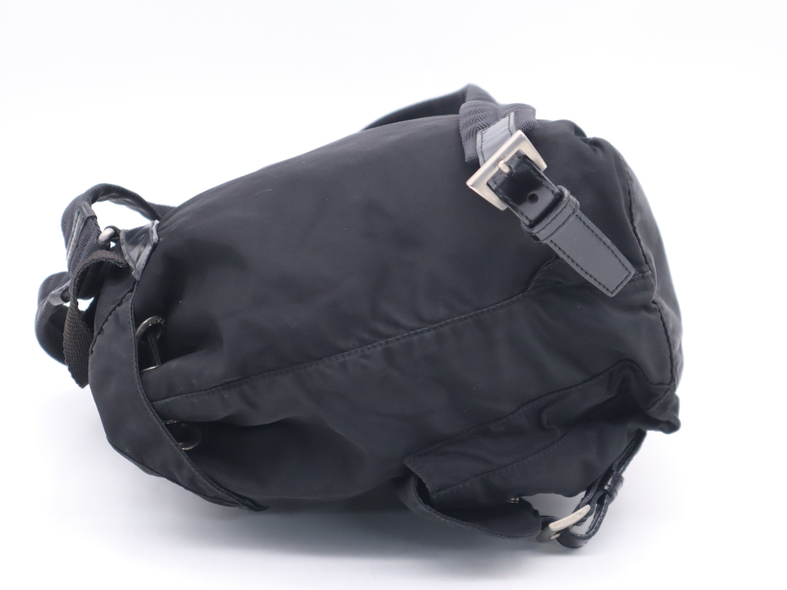 Nylon backpack with triangular logo, black, silver hardware. — view 3