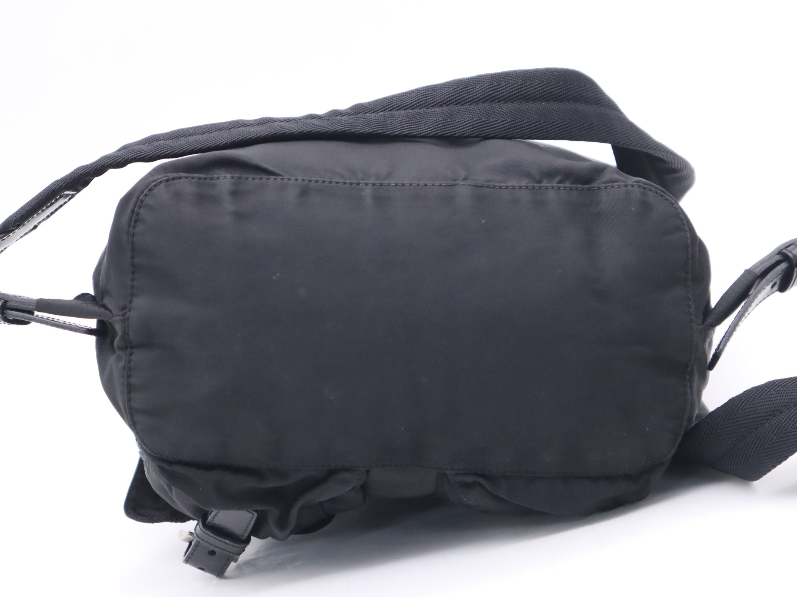 Nylon backpack with triangular logo, black, silver hardware. — view 4