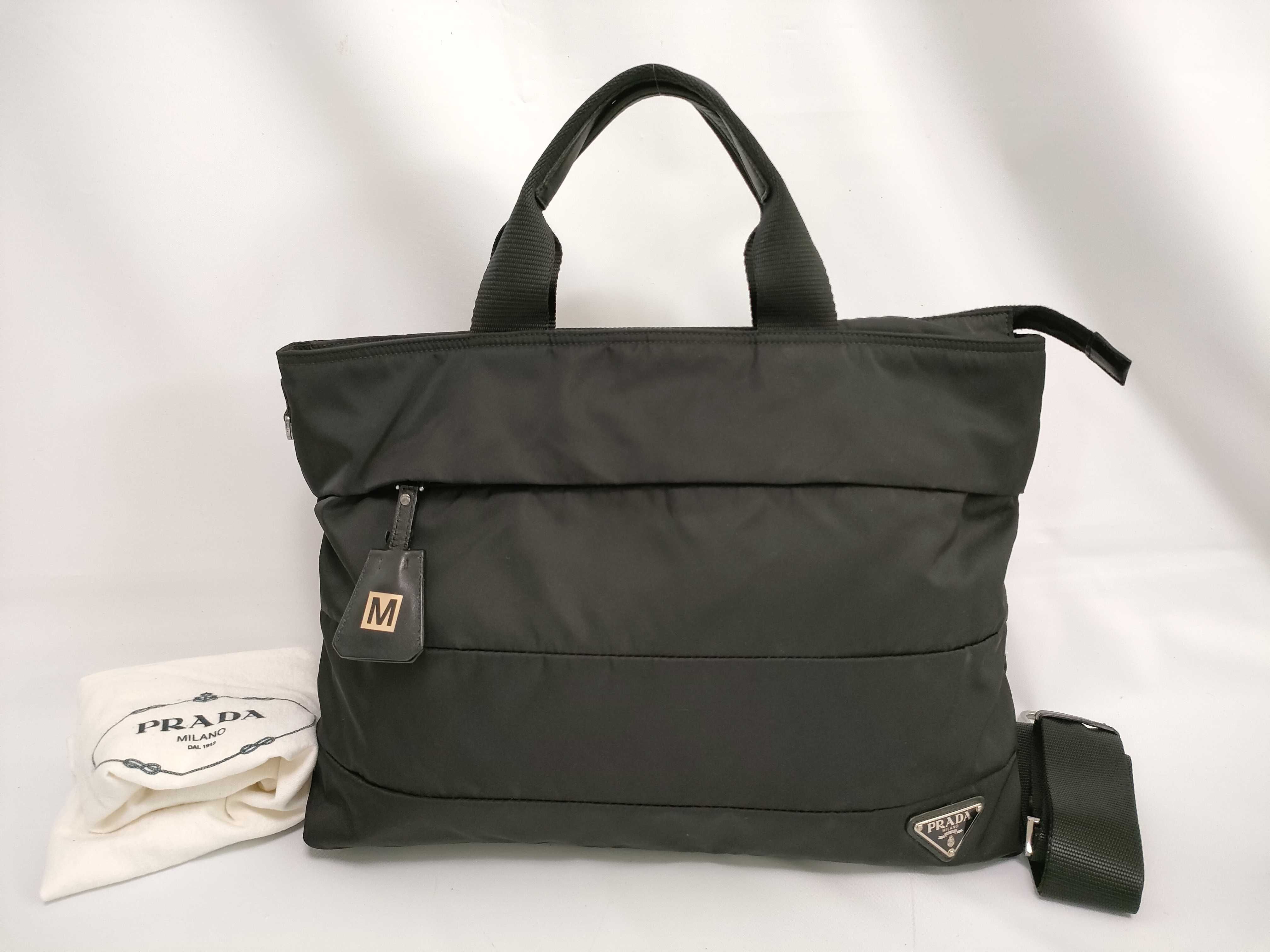 nylon handbag, 2-way style, black, size W40 (approx.).