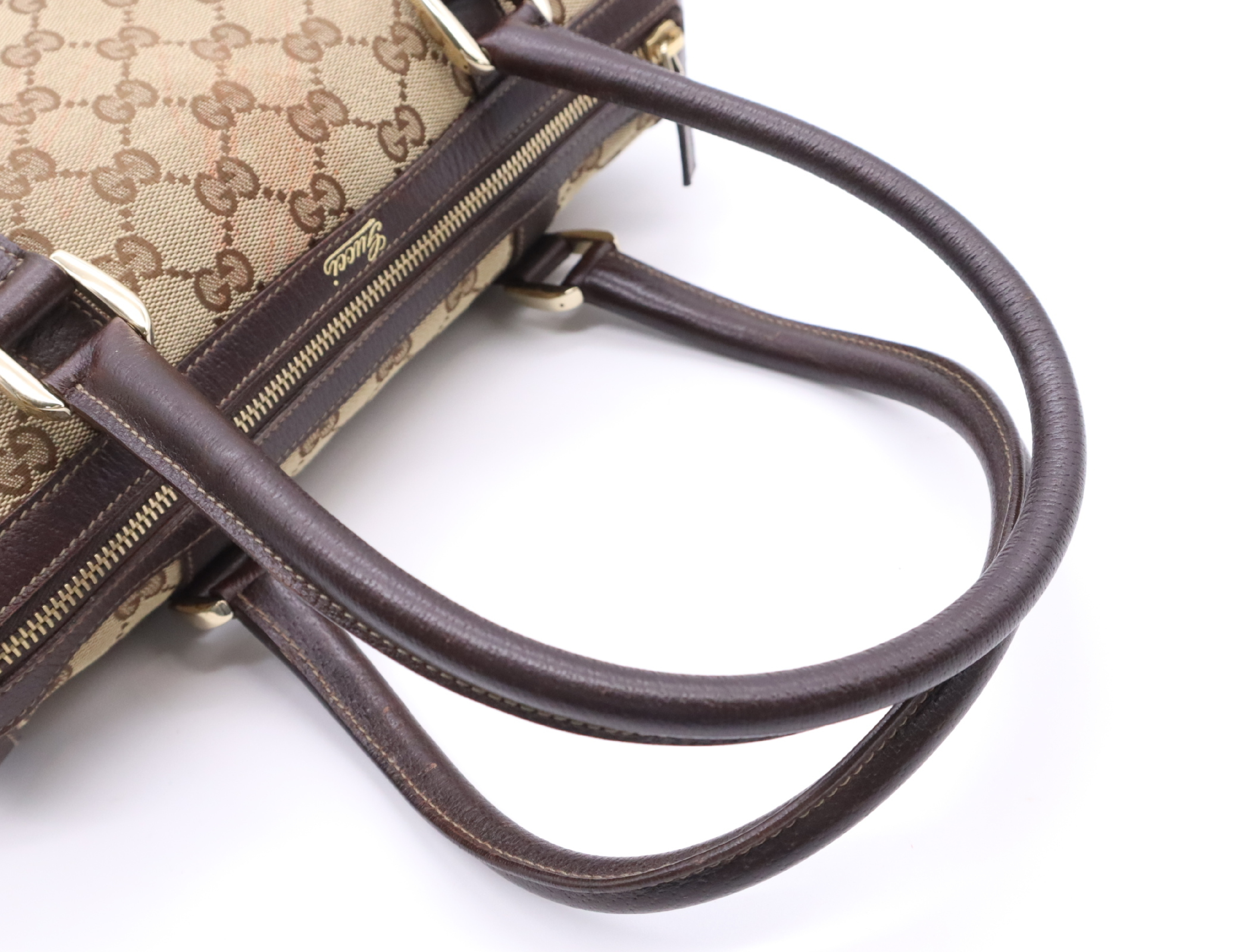 130942 Canvas x Leather GG Canvas Handbag Beige Gold Hardware Handbag — view 12