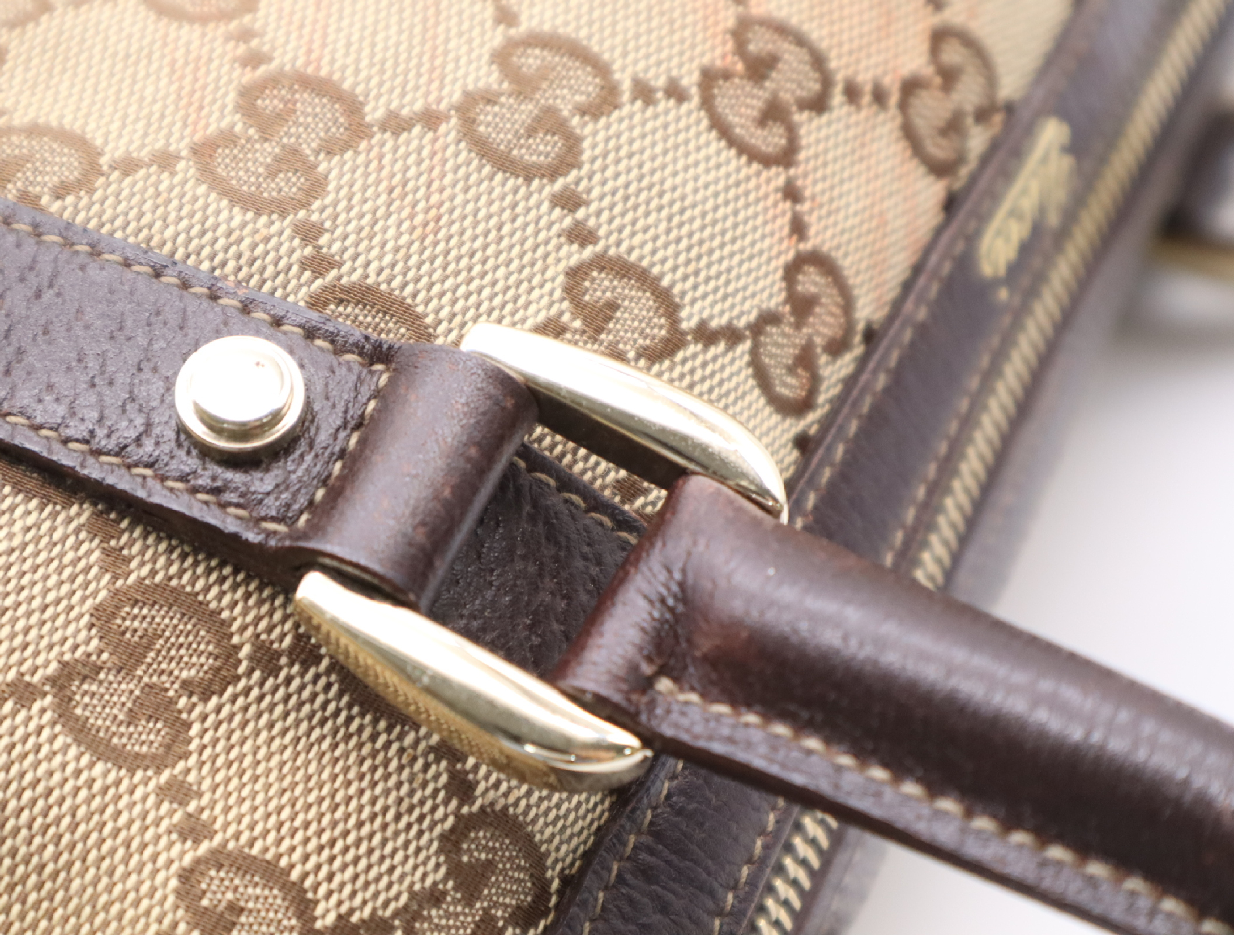 130942 Canvas x Leather GG Canvas Handbag Beige Gold Hardware Handbag — view 9