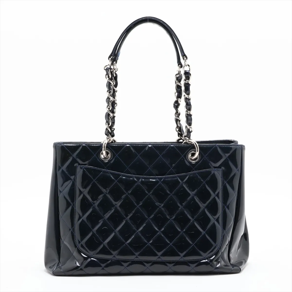 GST Patent Leather Chain Tote Bag, Navy, Silver Hardware, Item No. 13138493 (Serial No. 13) — view 2