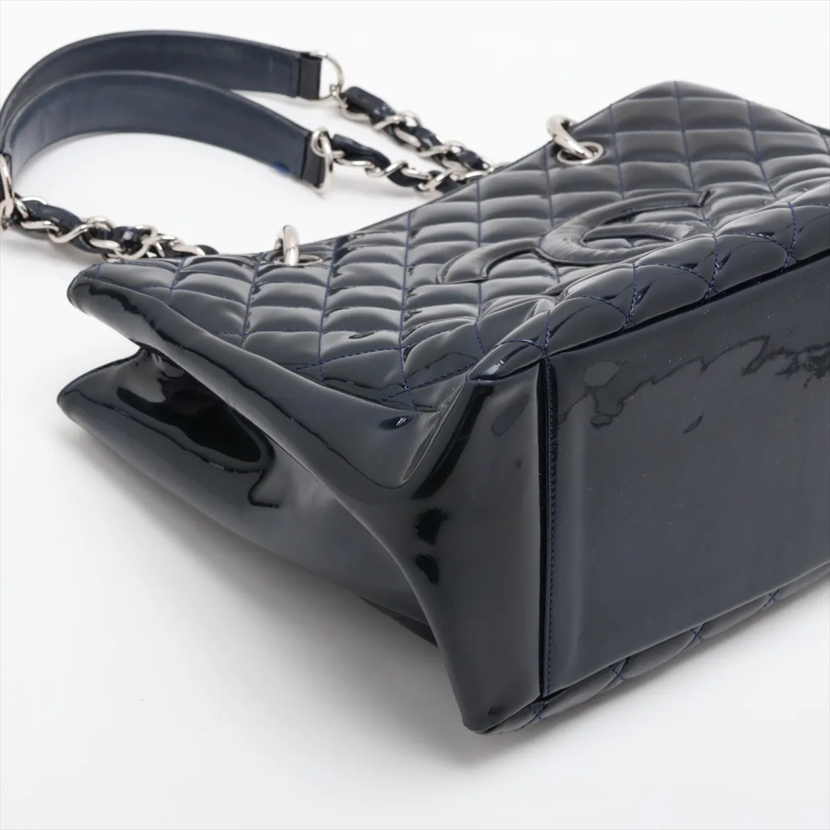 GST Patent Leather Chain Tote Bag, Navy, Silver Hardware, Item No. 13138493 (Serial No. 13) — view 4