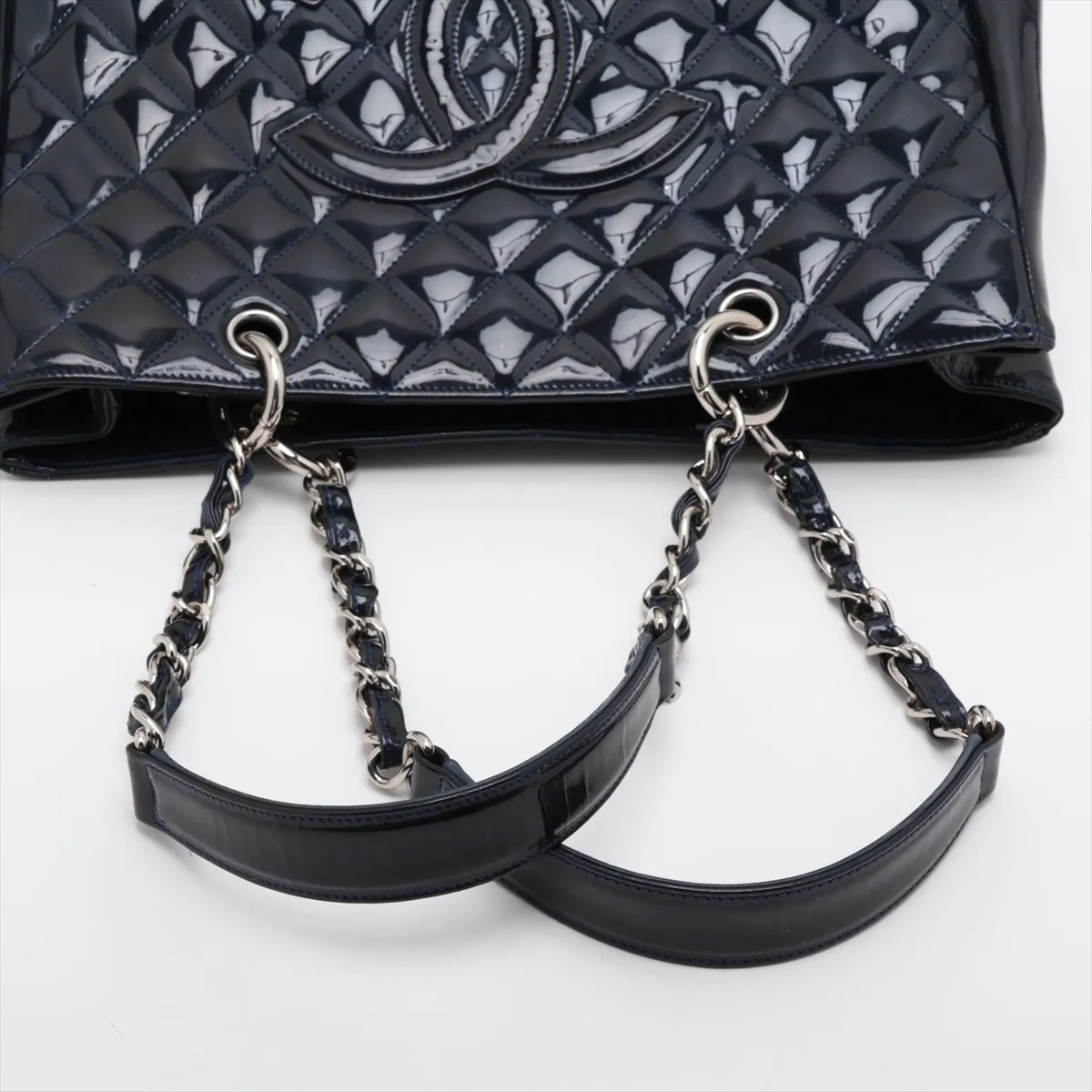GST Patent Leather Chain Tote Bag, Navy, Silver Hardware, Item No. 13138493 (Serial No. 13) — view 5