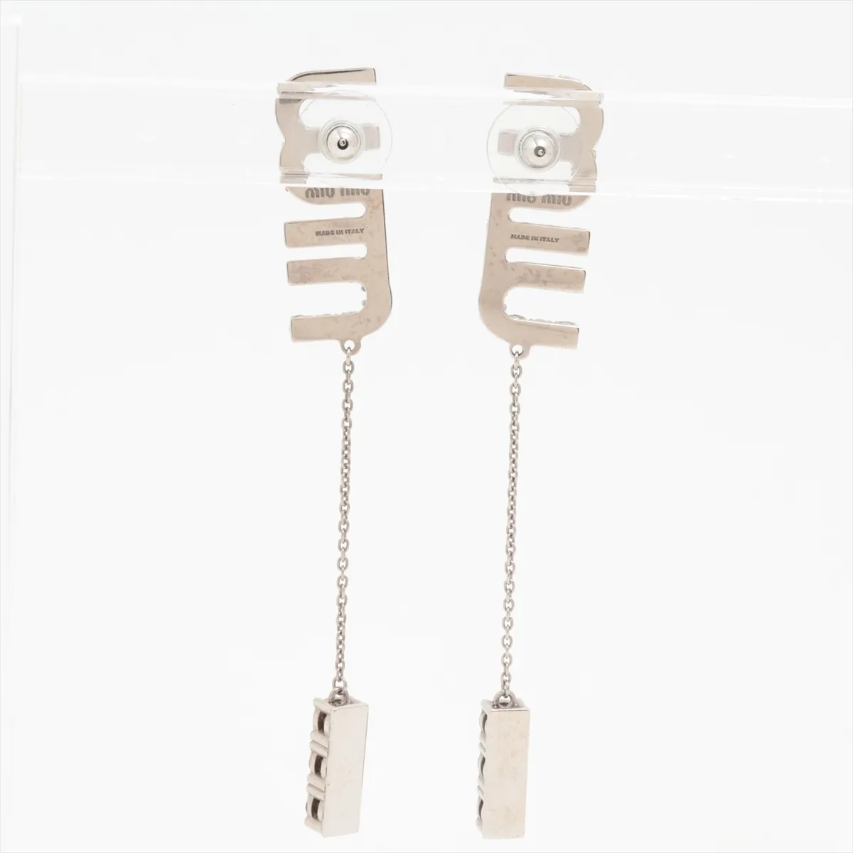 5J0661 Logo earrings (for both ears) Metal x Rhinestone Silver — view 3