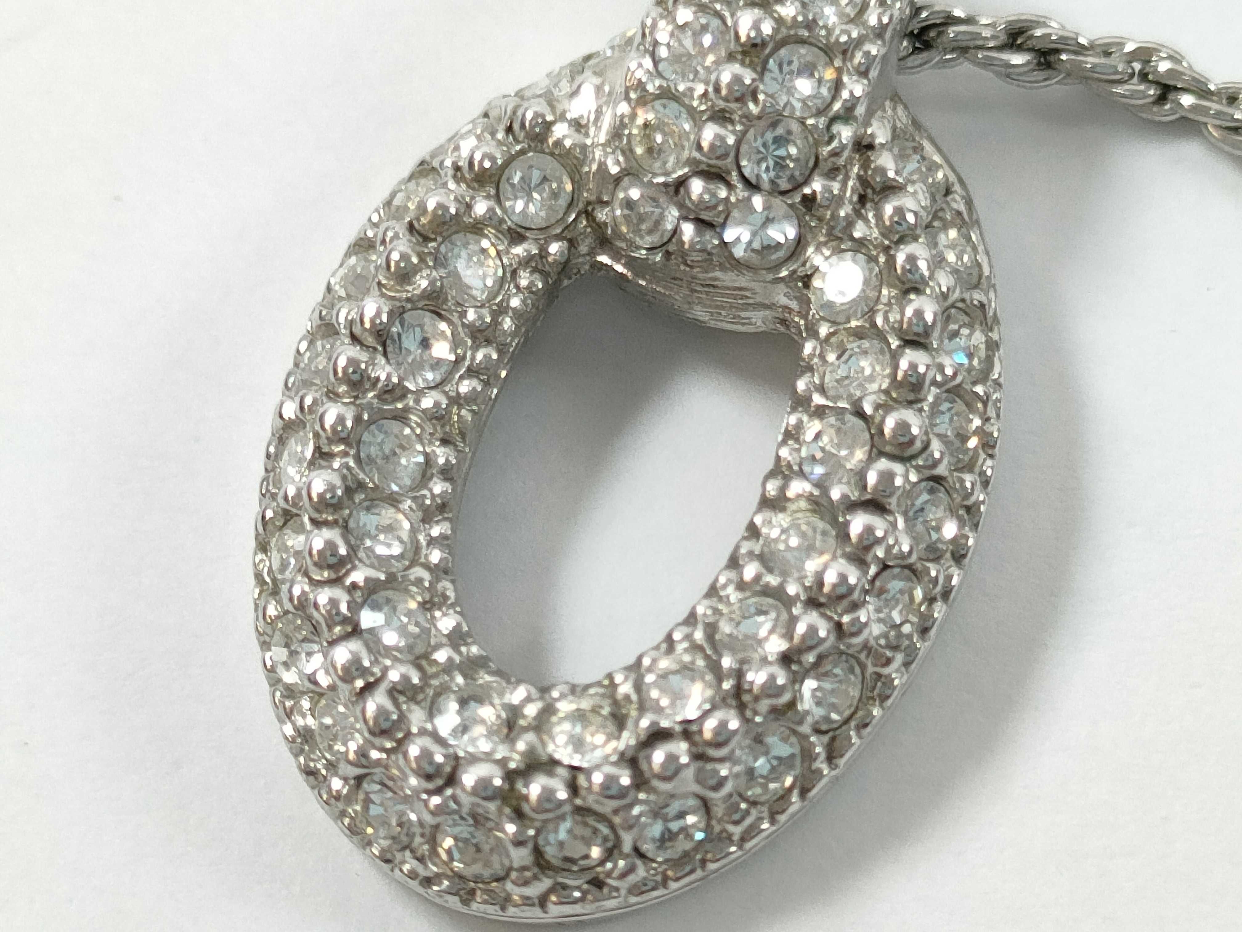 Oval Rhinestone Silver Necklace — view 3
