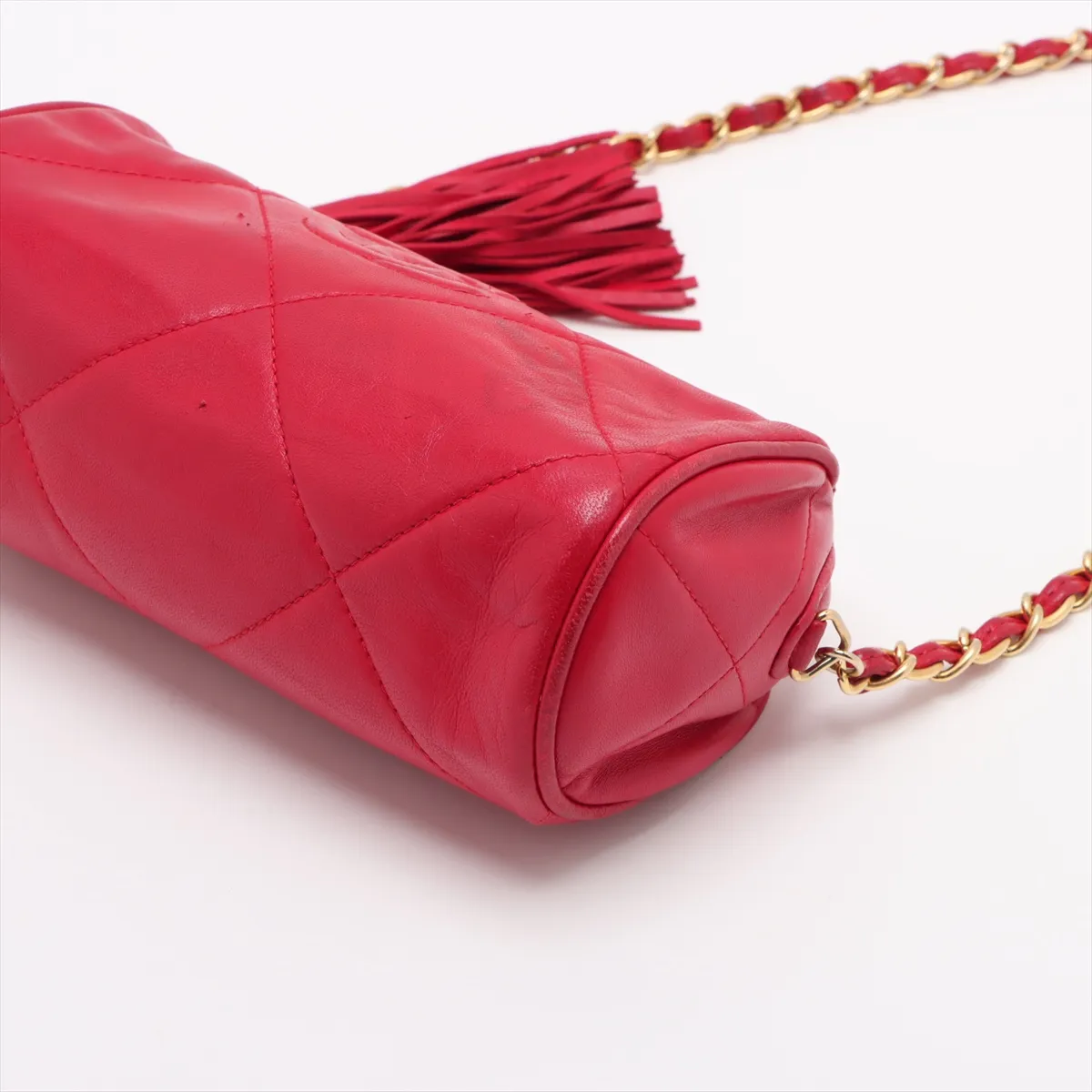 Matelasse Lambskin Chain Shoulder Bag Fringe Red Gold Hardware 0901992 Series 0 — view 3
