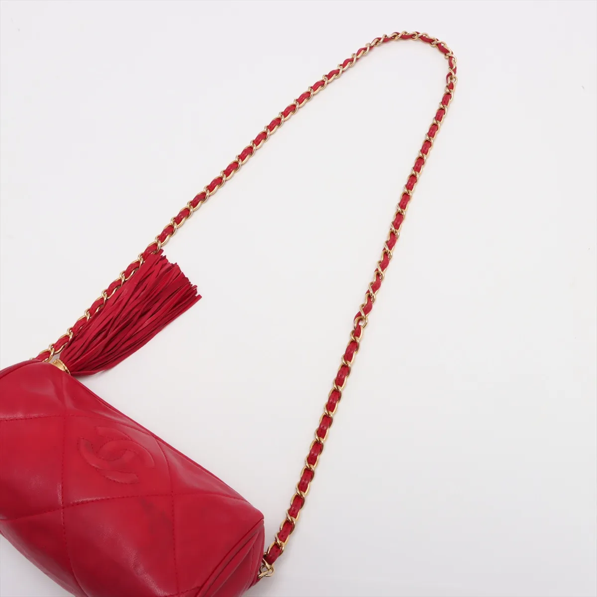 Matelasse Lambskin Chain Shoulder Bag Fringe Red Gold Hardware 0901992 Series 0 — view 5