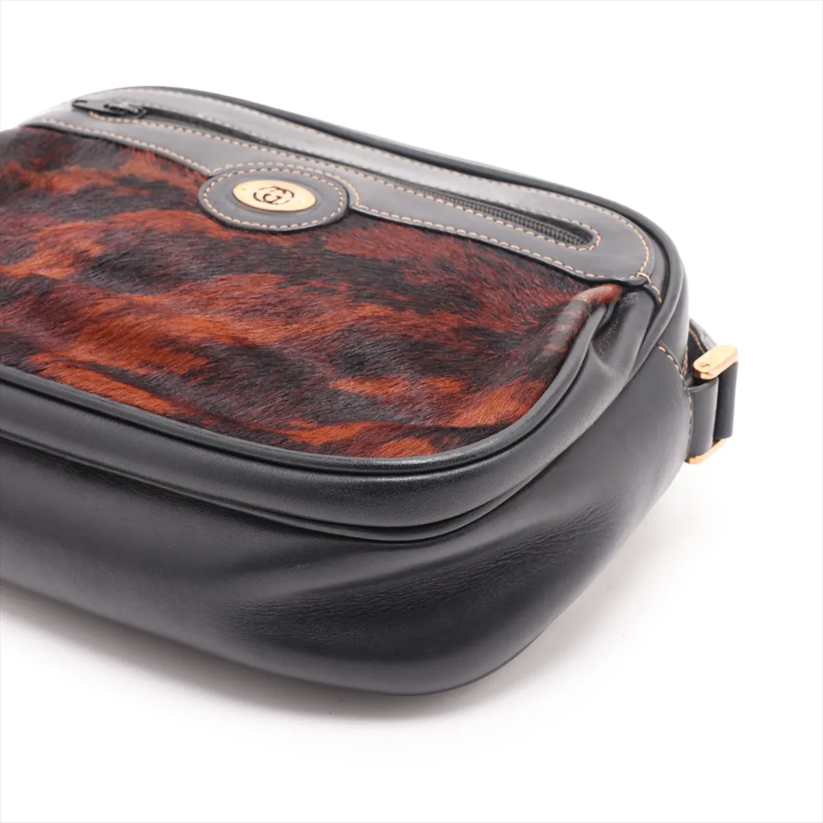Old Gucci Calf Hair x Leather Shoulder Bag Brown — view 3